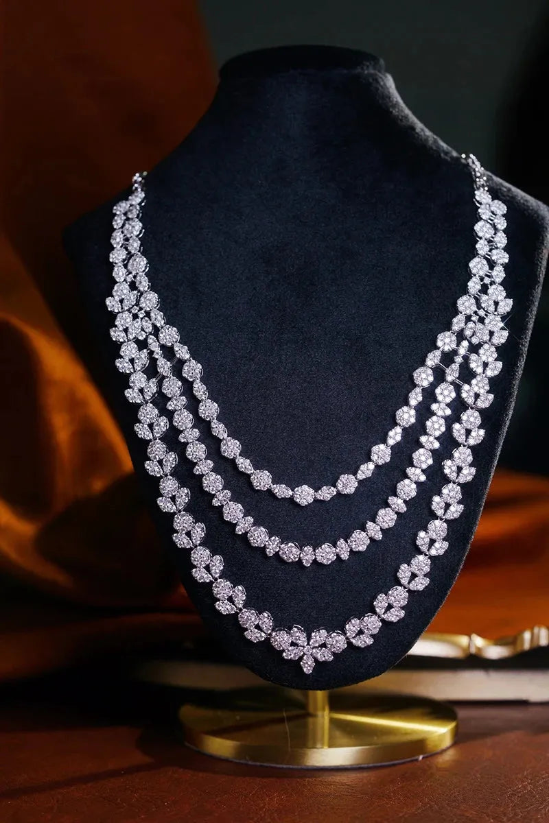 18K White Gold Luxury Three-Layer Diamond Necklace for Women | 20.50 Carat Natural Real Diamonds | Elegant Party Jewelry & Gift for Anniversary, Wedding, Prom | Shiny Statement Piece for Evening Events & Special Occasions
