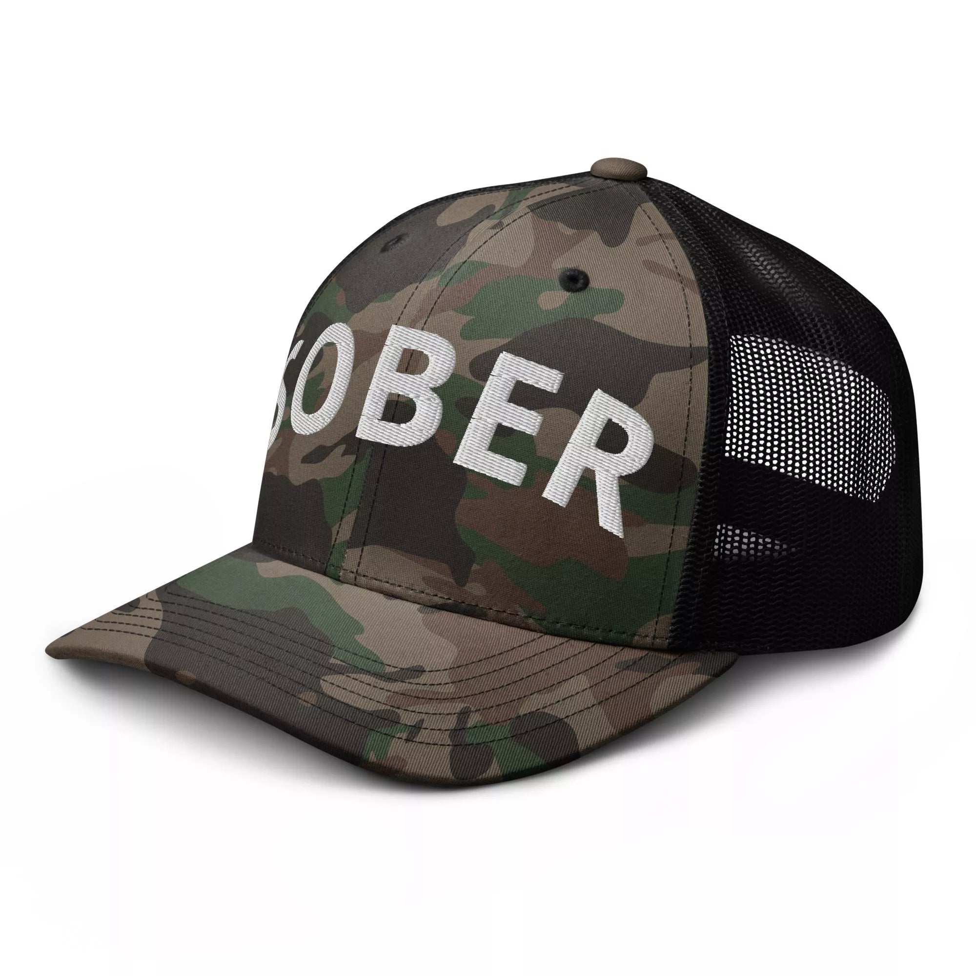 Sober Camouflage Trucker Hat for Men & Women - Adjustable Snapback Cap for Outdoor, Hiking, and Casual Wear