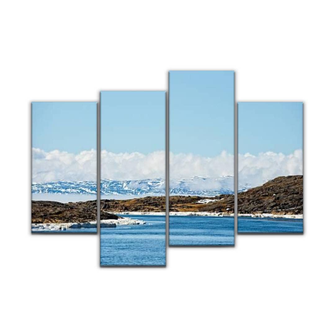 Coastal Views of Frobisher Bay Nunavut Territory Baffin Island Canada - 4 Panel Canvas Print Wall Art Decor, Stretched and Framed Modern Painting for Living Room, Office & Home Decoration - Perfect Gift for Beach House, Coastal Theme or Nature Lovers