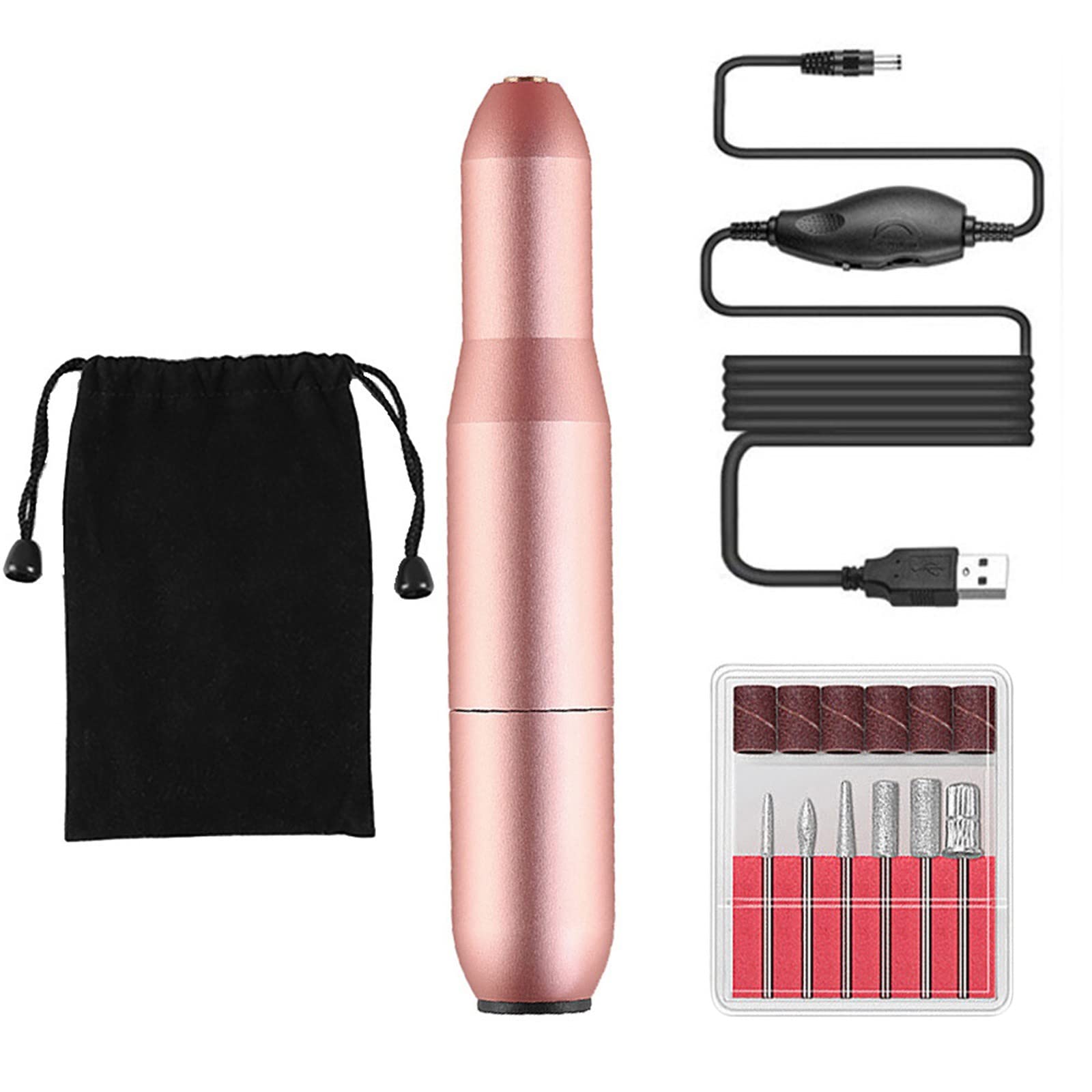 Professional Electric Nail Drill Kit - USB Powered Metal Nail File & Pedicure Polishing Tool with 6 Drill Bits & Sanding Belt for Salon & Home Manicure (No Chip Remover) - Perfect for Nail Art, Gel Polish Removal & DIY Nail Care