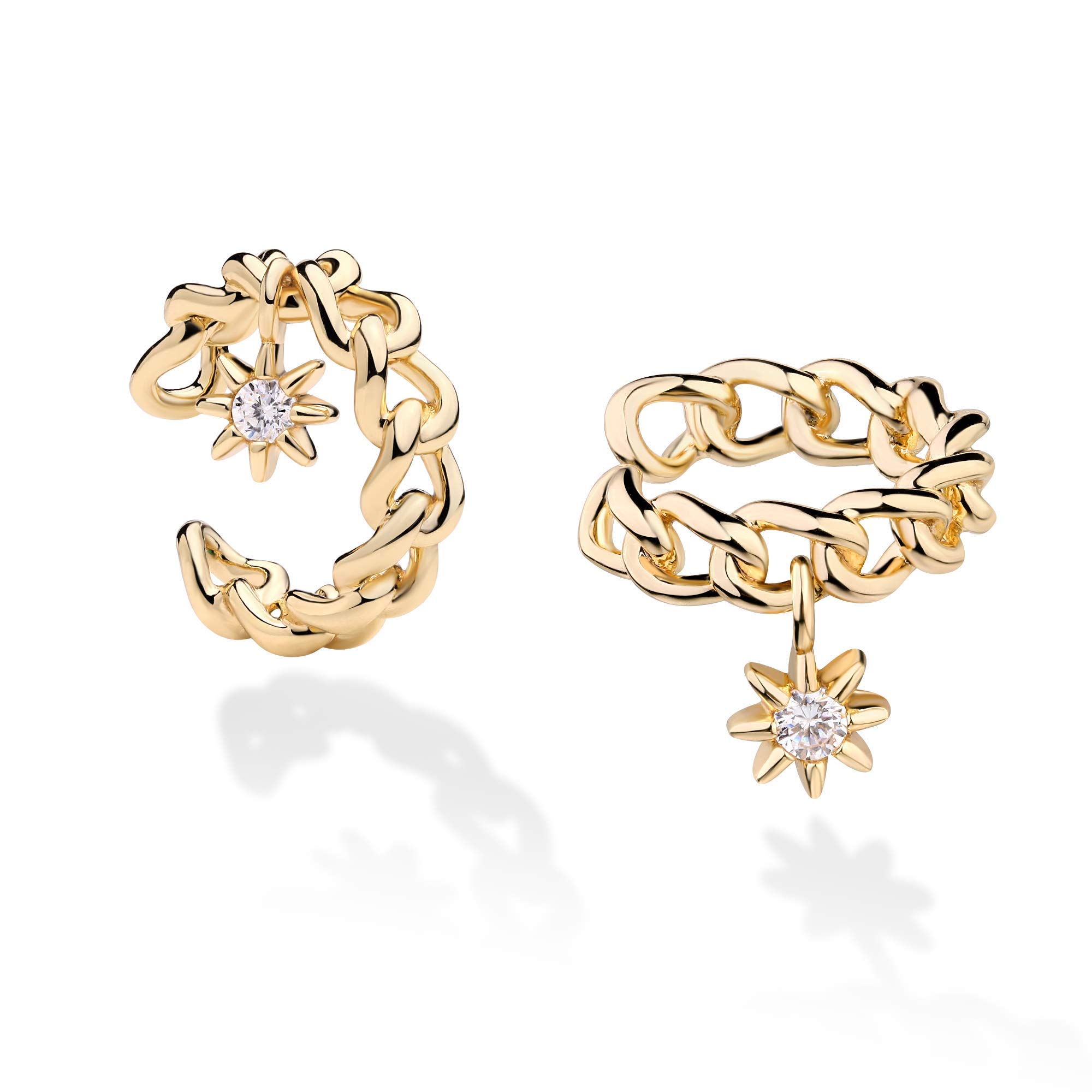 VACRONA 14K Gold Plated Cubic Zirconia Ear Cuff - Hypoallergenic Non-Pierced Helix Wrap Earrings for Women | Sparkling Round Cuff Ear Jewelry | Perfect Gift for Birthday, Anniversary & Special Occasions