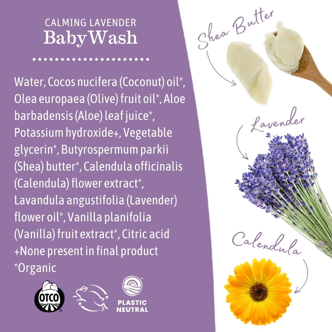 Earth Mama Organic Lavender Baby Wash & Body Soap - Gentle Foaming Cleanser for Sensitive Skin with Coconut Oil, Shea Butter & Calendula | Hypoallergenic, Vegan & Cruelty-Free | Perfect for Newborns, Kids & Adults | Bath Time, Hand Washing & Shower Use