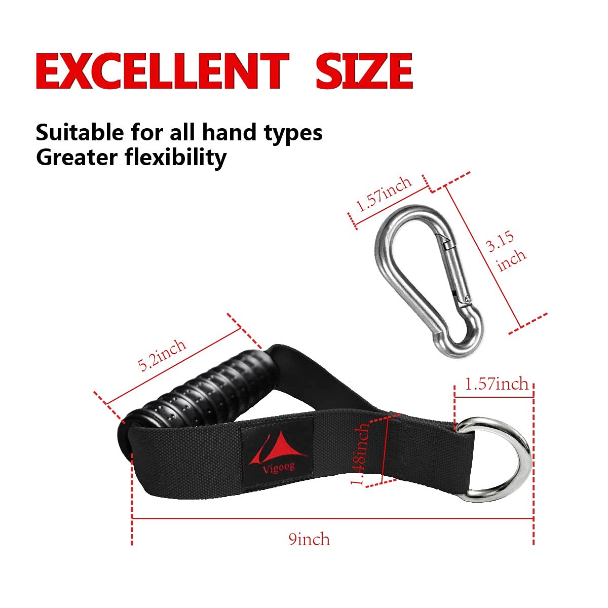 Heavy Duty Gym Handles for Cable Machine, Resistance Bands & Pulley Systems - Home Fitness Equipment with Elastic Rubber Grip & 2 Large Carabiners - Perfect for Strength Training, CrossFit & Home Workouts