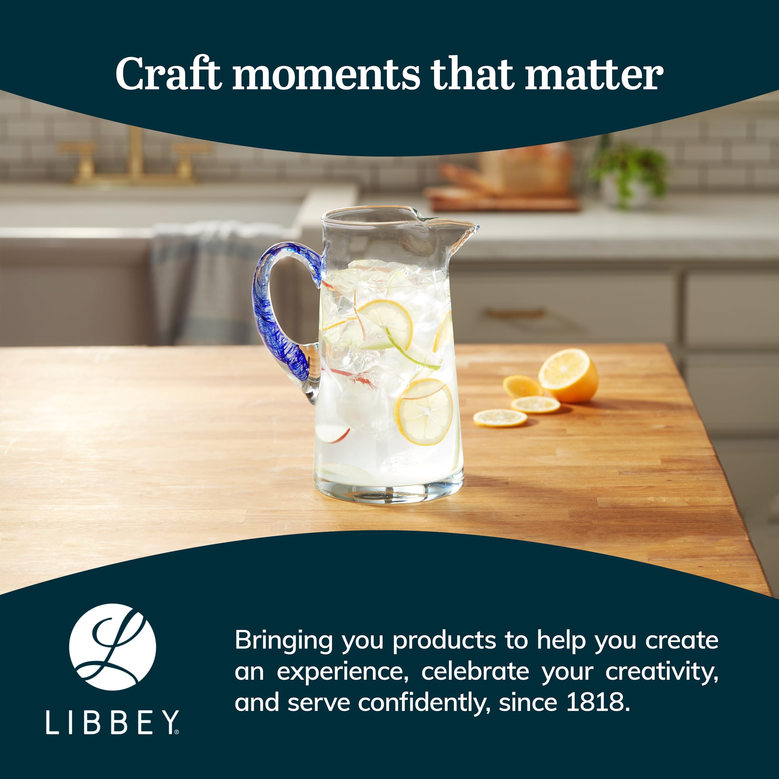 Libbey Cabos 90 Oz Large Glass Pitcher with Spout & Blue Handle - Handcrafted Artisan Water Carafe for Kitchen, Dining Table, Iced Tea & Lemonade Serving - BPA-Free Beverage Dispenser for Parties & Entertaining