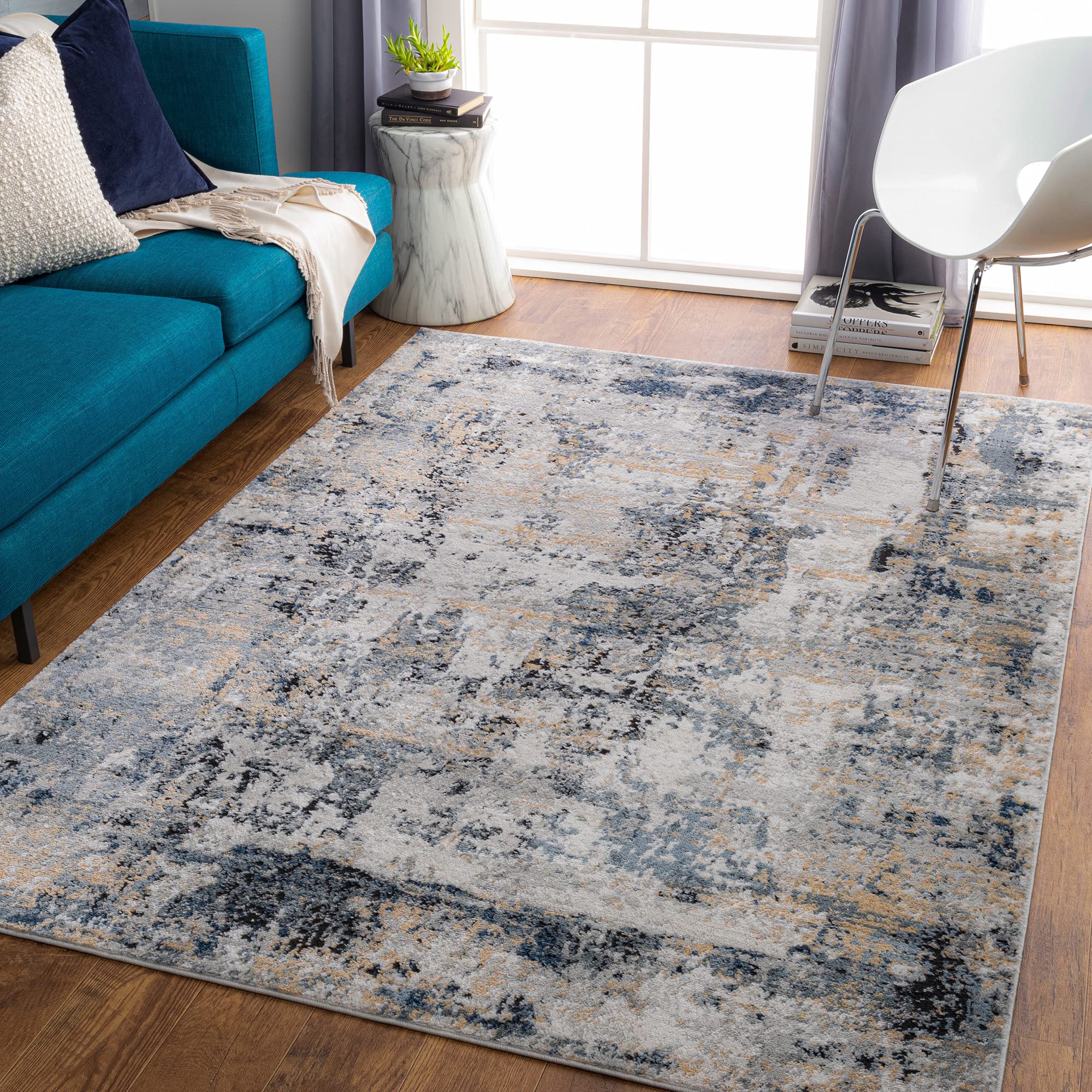Benson Contemporary Abstract Area Rug - Modern Non-Slip Living Room Carpet | Perfect for Bedroom, Office & Home Decor