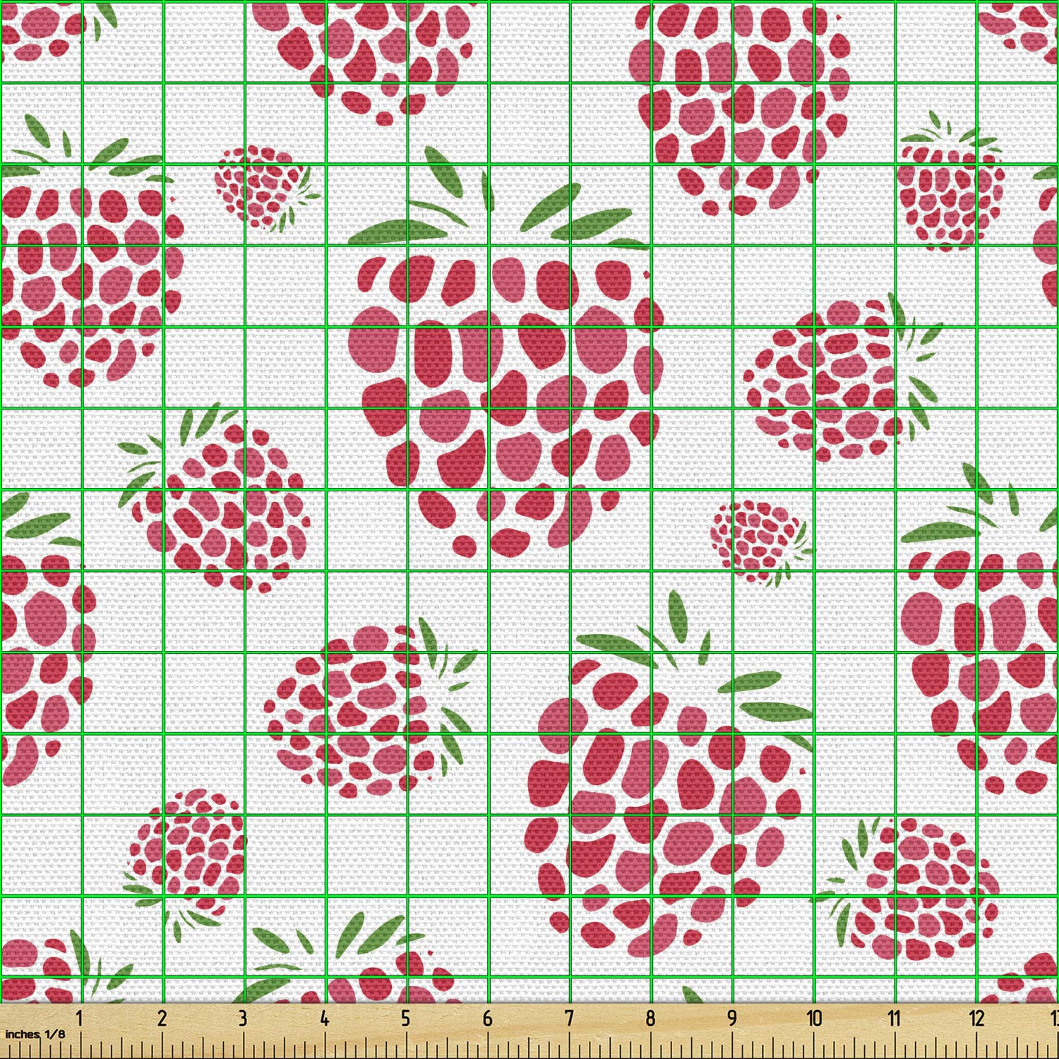 Ambesonne Summer Fruit Fabric by The Yard - Raspberry & Coral Fern Print Upholstery Fabric for Sofa, Curtains, Pillows | Home Decor & DIY Craft Projects