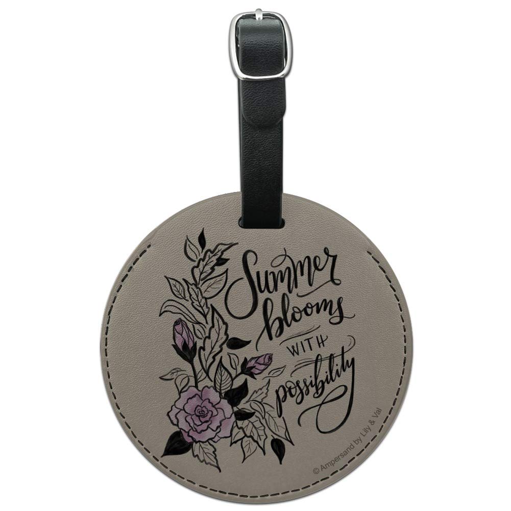 Stylish Round Leather Luggage Tag for Travel - Personalized Carry-On ID Tag with Floral Summer Design | Perfect for Suitcases, Backpacks & Travel Accessories