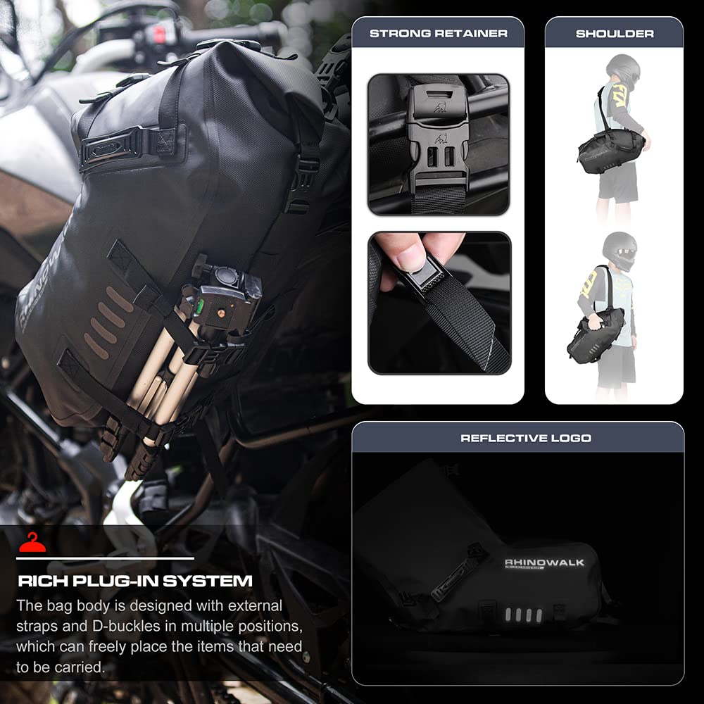 Rhinowalk Waterproof Motorcycle Saddle Bags 28L (14L x 2) - Anti-Vibration Motorbike Panniers with Shoulder Strap for Adventure & Sport Bikes - Perfect for Long Rides, Commuting and Motorcycle Camping Trips