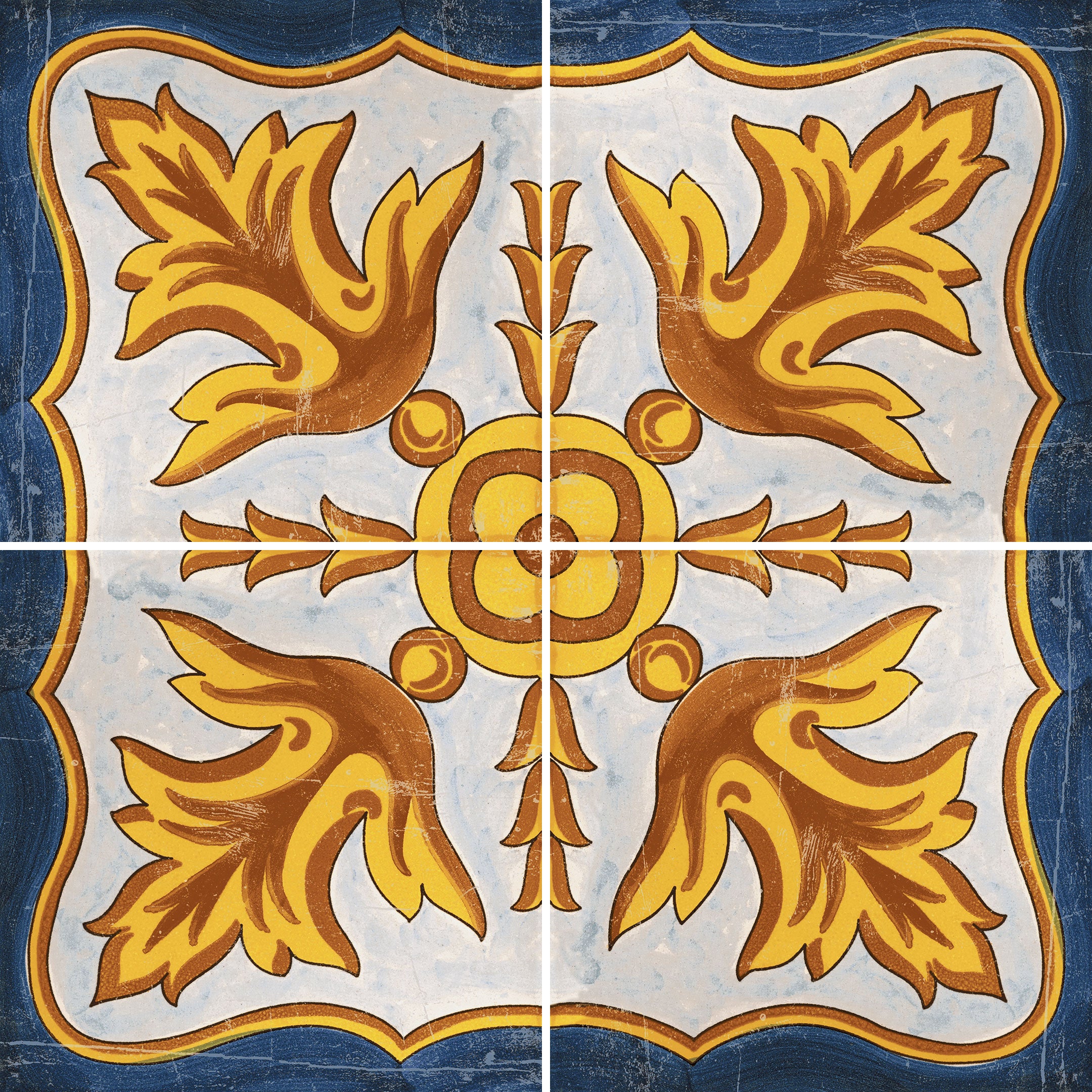 Vita Sole 02 Spanish Encaustic Cement Tiles - Handmade Orange County Floor & Wall Tiles for Kitchen, Bathroom, Patio & Poolside Decor