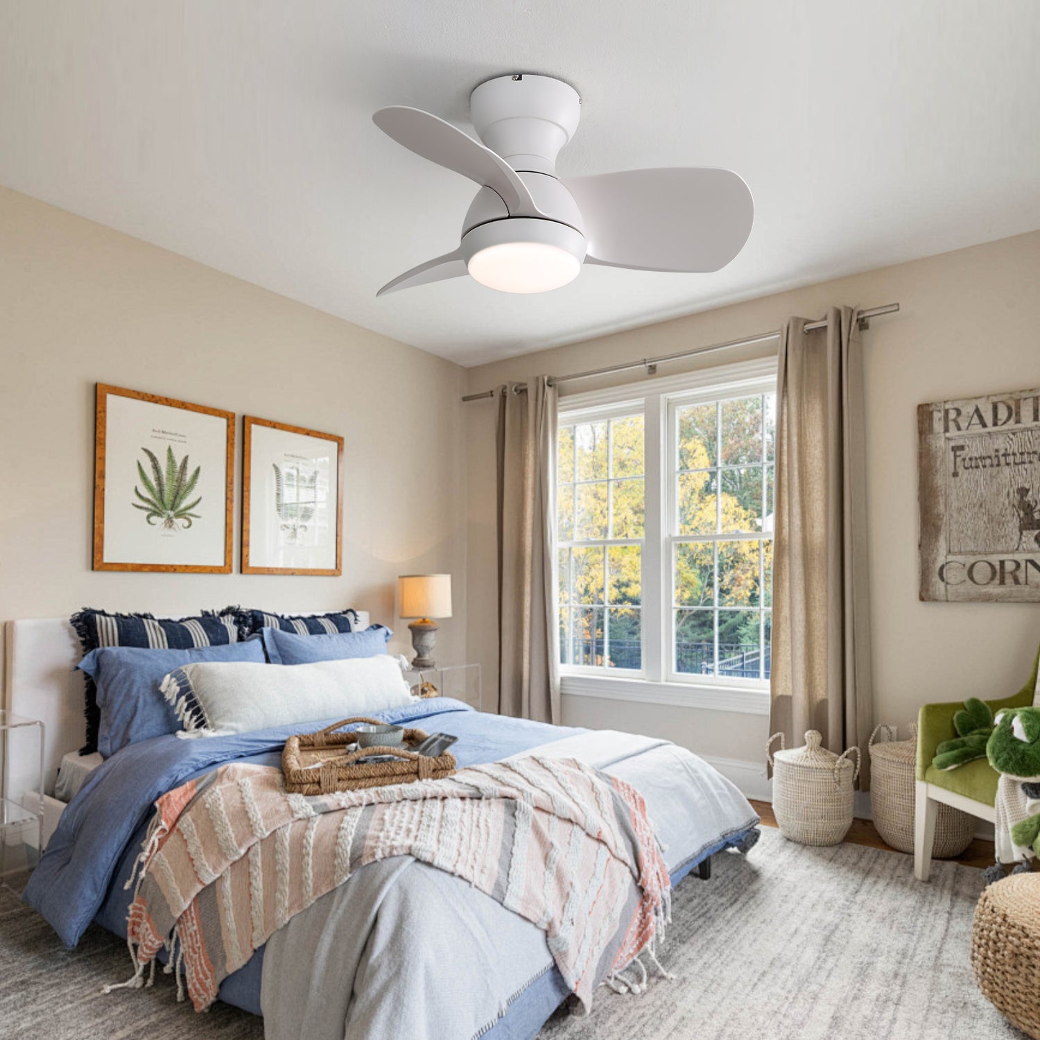 23 Inch White Indoor Ceiling Fan with Remote Control - 3 ABS Blades, 3 Color Dimmable LED Light (18W), Reversible DC Motor - Perfect for Bedroom, Living Room & Office