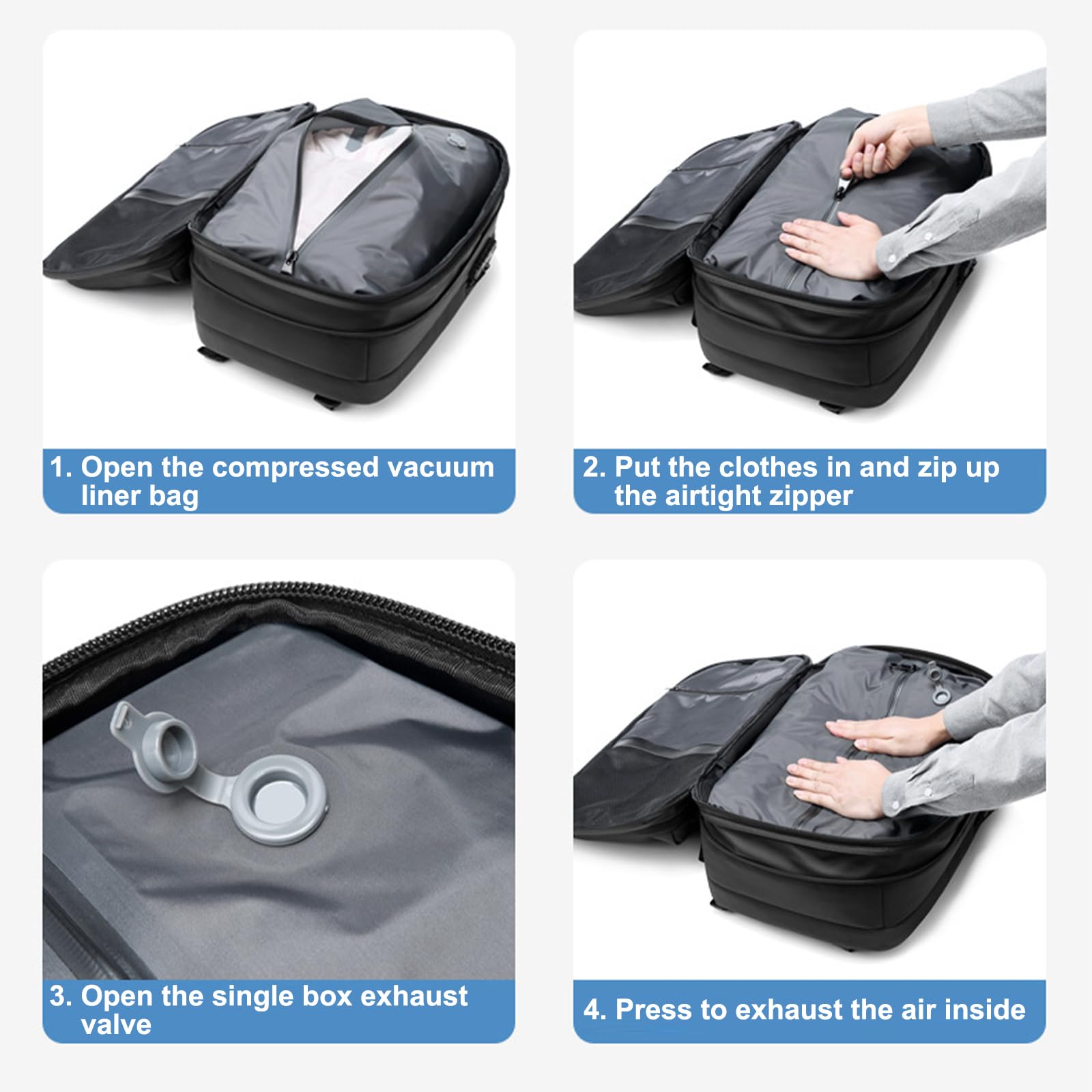 Expandable 16-Gallon Vacpack Backpack - Sealed Compression for Travel & Carry On (A-Black) | Perfect for Camping & Hiking