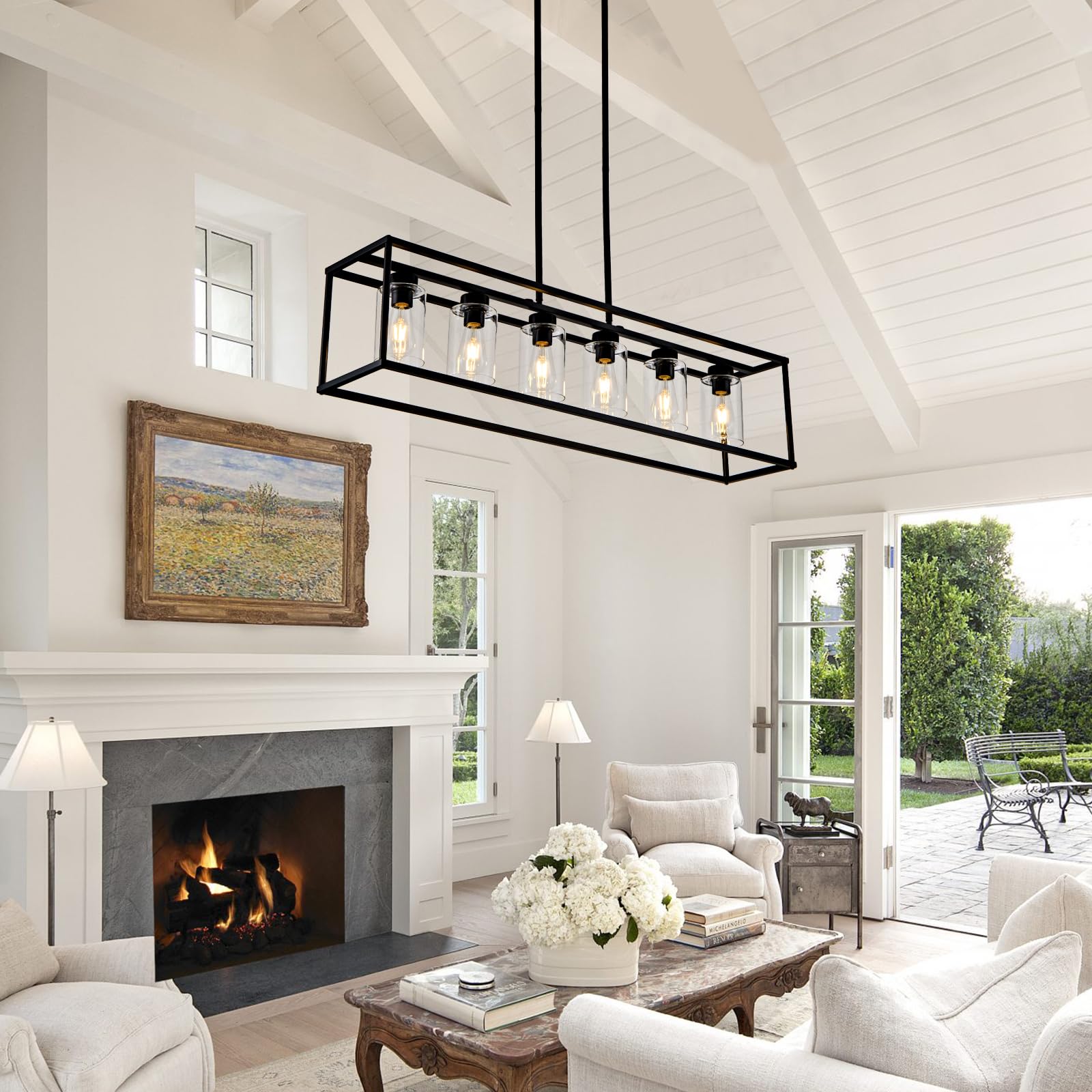 6-Light Black Farmhouse Chandelier - Adjustable Height Modern Industrial Pendant Lighting for Dining Room, Kitchen Island & Living Room | Perfect for Rustic, Contemporary and Urban Decor Styles