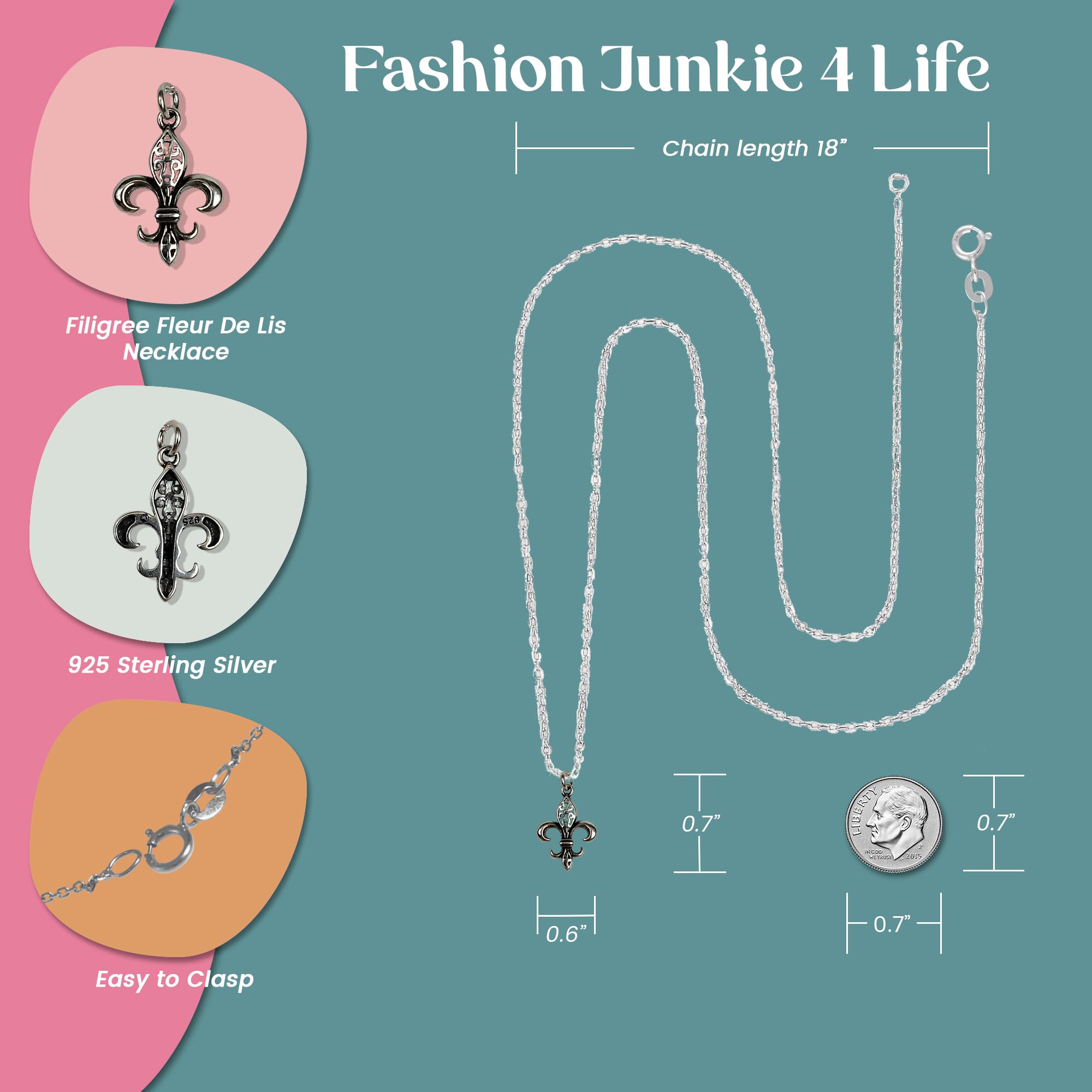 FashionJunkie4Life Unique Sterling Silver Pendant Necklace for Women - 18