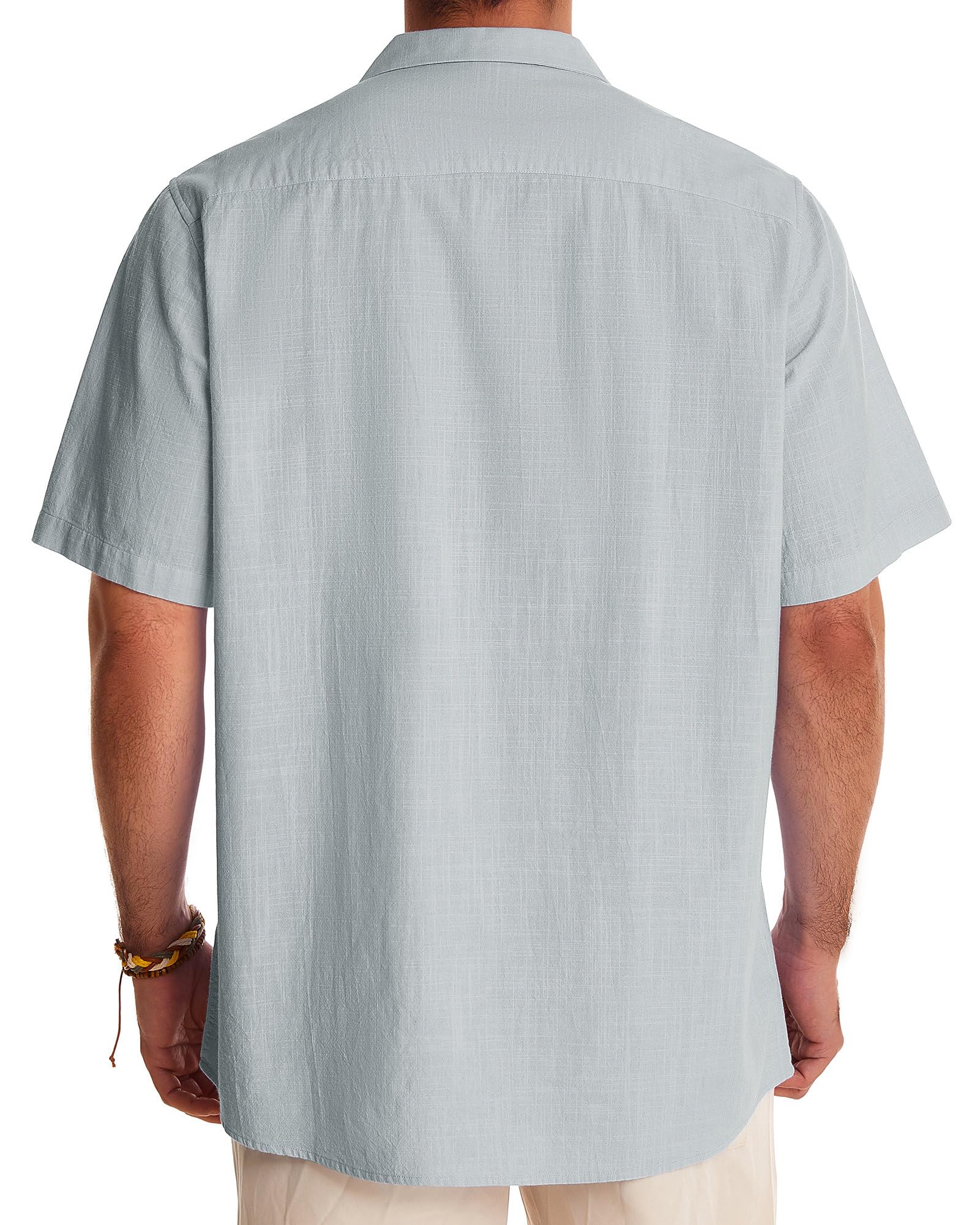 Men's Linen Shirts Short Sleeve - Breathable Cotton Button Down Shirts for Summer | Beach Vacation, Hawaiian Style Cuban Shirts | Perfect for Casual Wear, Outdoor Activities & Tropical Getaways
