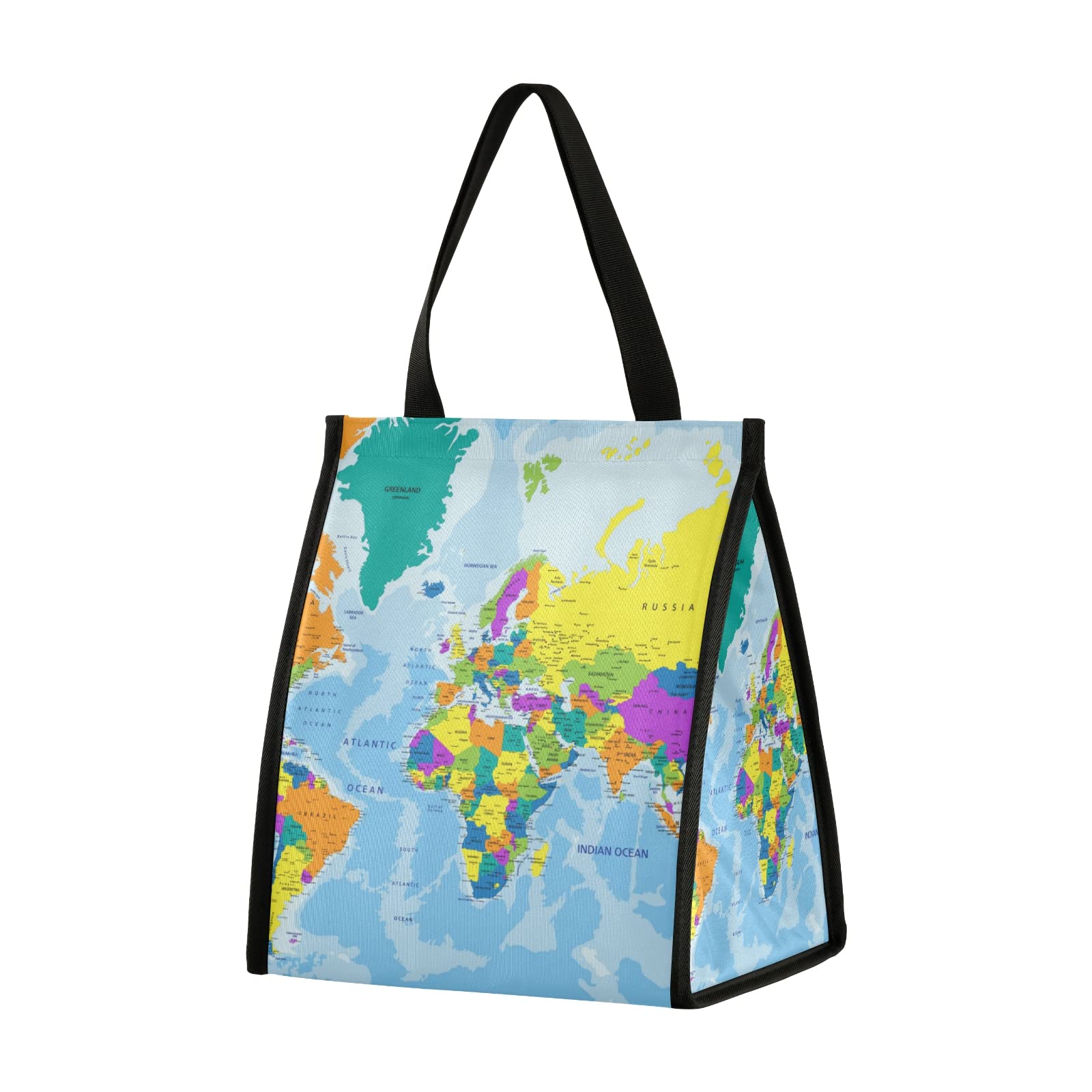 Insulated Waterproof Lunch Bag for Women & Men - Reusable Colorful World Map Lunch Box for Work, School, Office - Perfect for Adults & Kids (Ideal for Picnics, Commuting & Outdoor Activities)