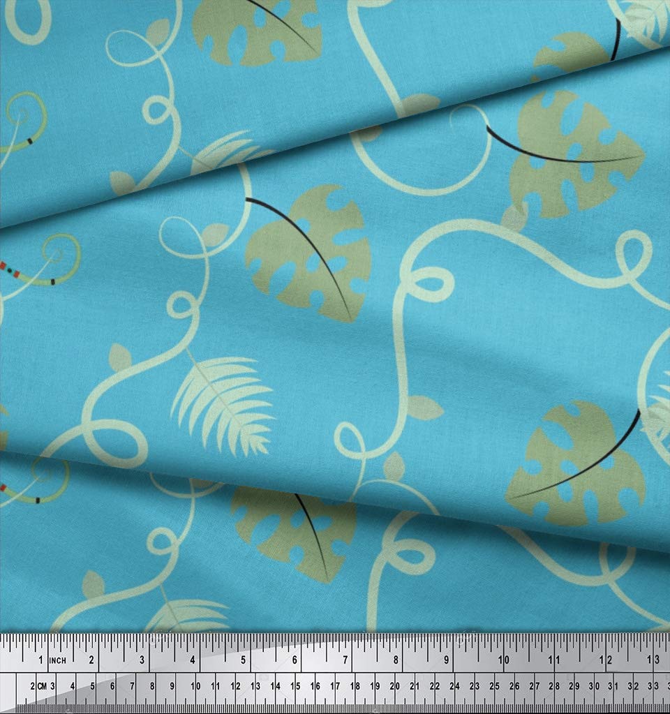 Soimoi Moss Georgette Blue Fabric by The Yard - 44 Inch Wide Printed Night Pine Leaves Material - Mystical Dark Design Fabric for Unique DIY Projects, Cosplay, Gothic Clothing & Home Decor
