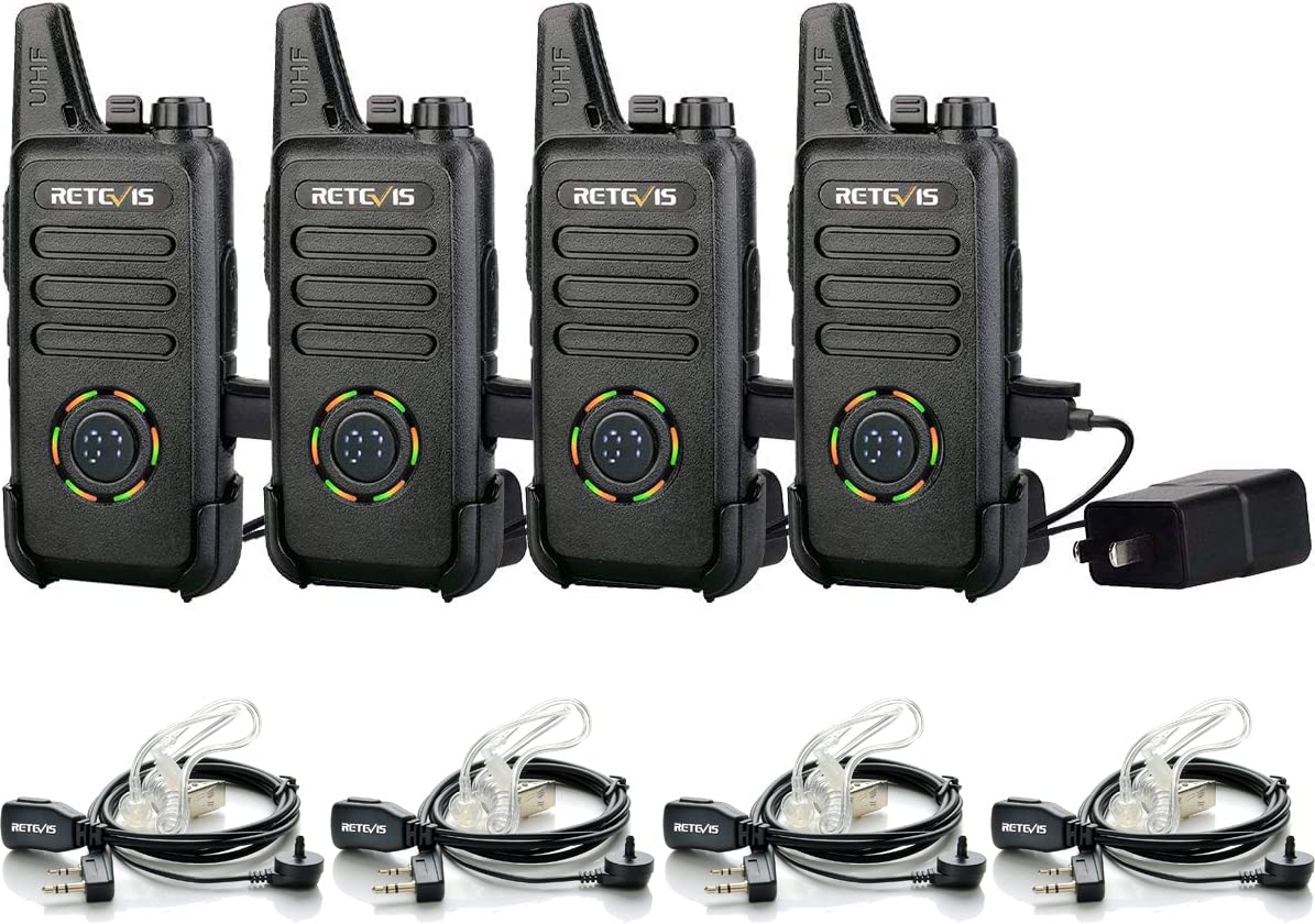 Retevis RT22S Rechargeable Long Range Walkie Talkies - 2 Way Radios with Headset, Channel Display, Lock Function, Emergency Alarm & VOX - Ideal for Family Events, Skiing, Camping & Retail Stores (4 Pack)