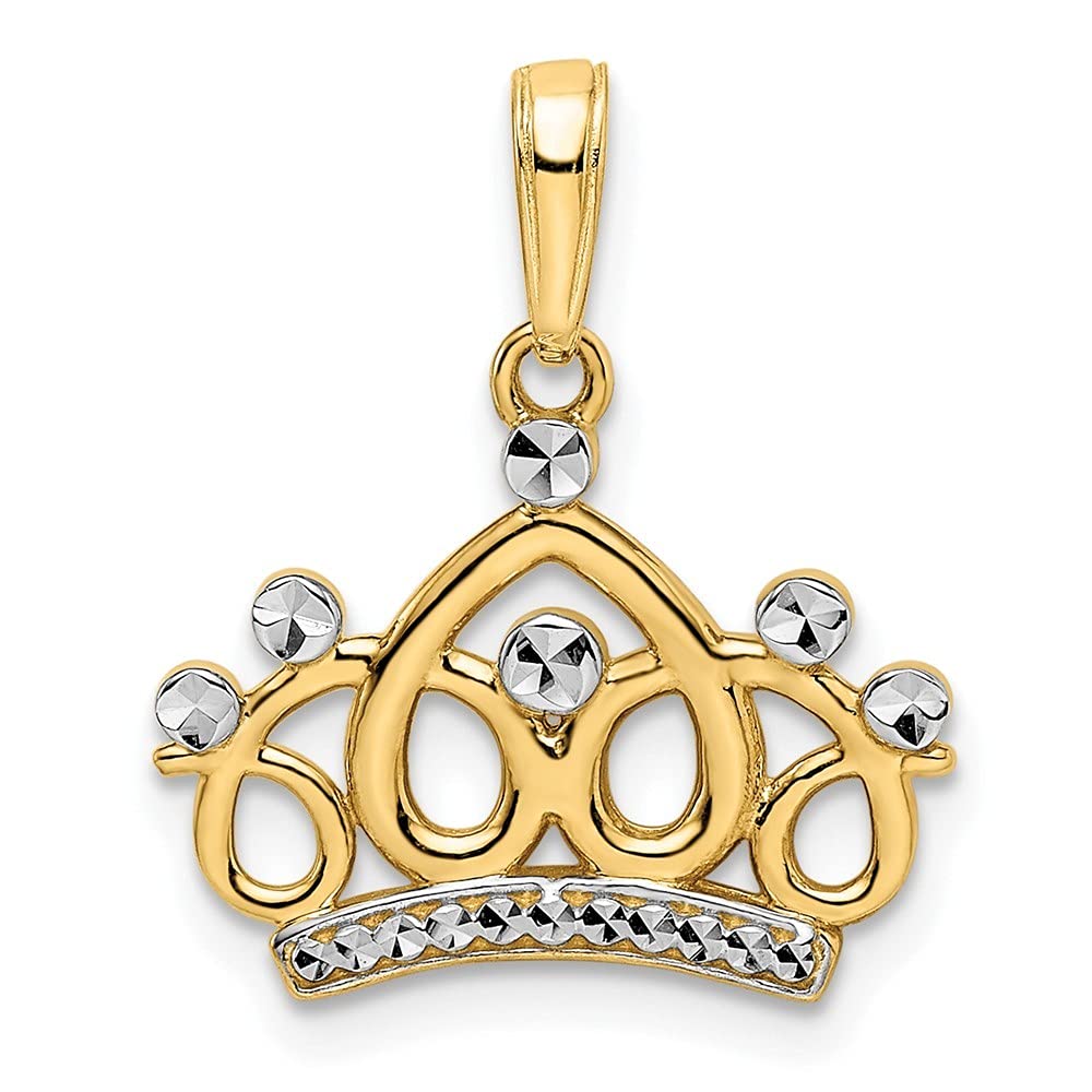 14K White Rhodium Sparkle Cut Crown Pendant Necklace for Women - Elegant Jewelry Gift for Birthday, Anniversary & Special Occasions