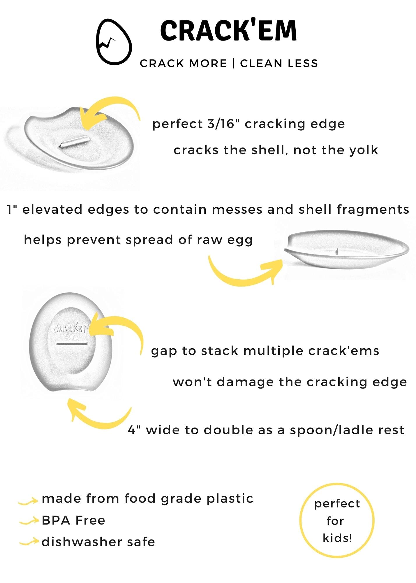 Red Crack'em Egg Cracker & Spoon Rest (3-Pack) - Easy Egg Cracking Tool with Mess-Free Design - Dishwasher Safe for Quick Cleaning - Perfect for Kids & Cooking Enthusiasts - Ideal for Breakfast Prep, Baking, and Kitchen Use