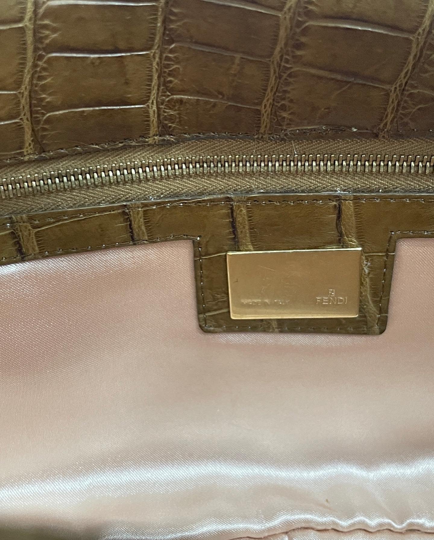 Vintage Fendi Crocodile Leather Enamel Baguette Handbag - Luxury Designer Purse for Women, Perfect for Evening Parties & Special Occasions