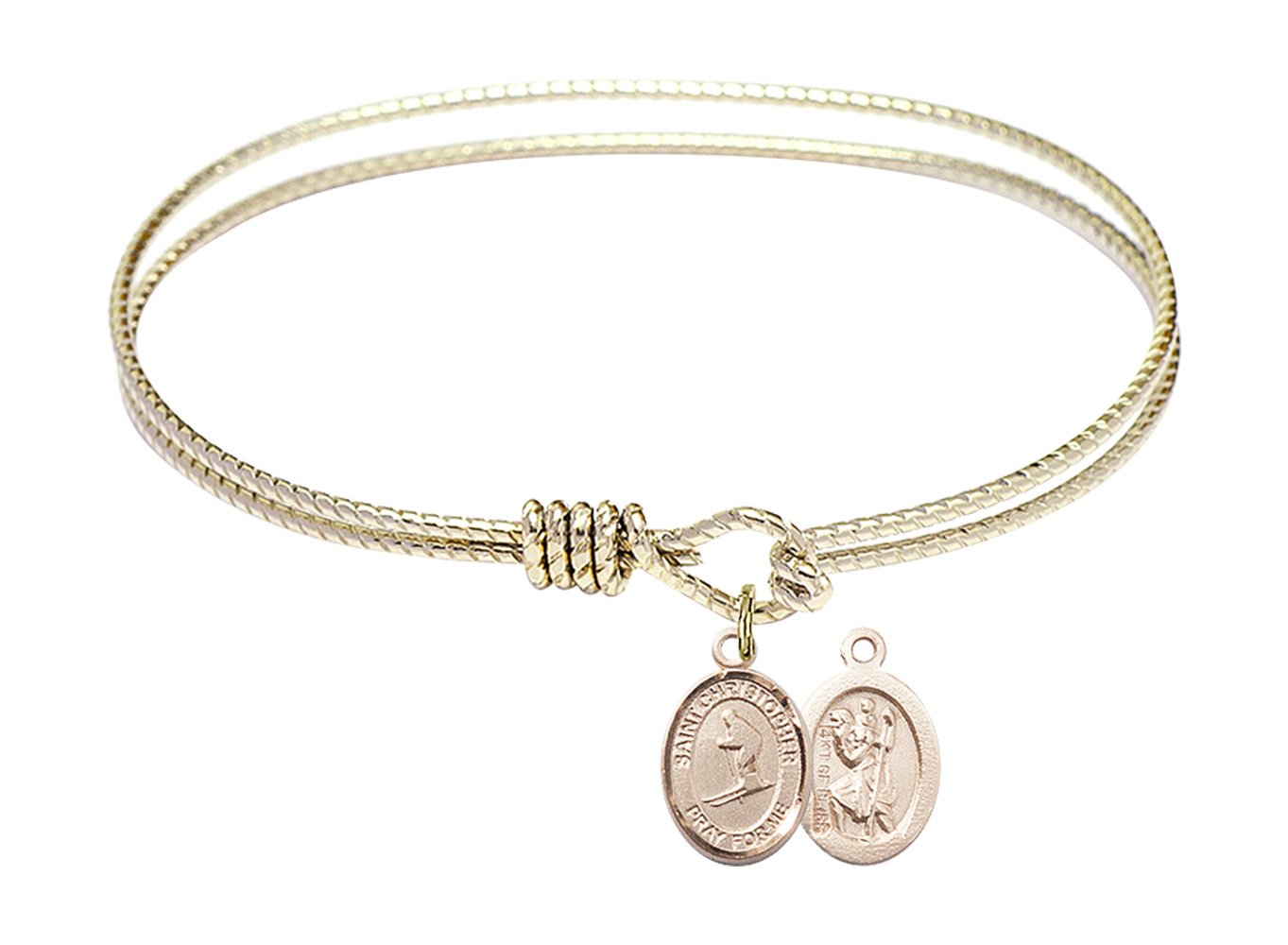 7 1/4 Inch Oval Eye Hook Bangle Bracelet with St. Christopher Skiing Charm - Perfect for Outdoor Adventures & Travel Jewelry Gifts