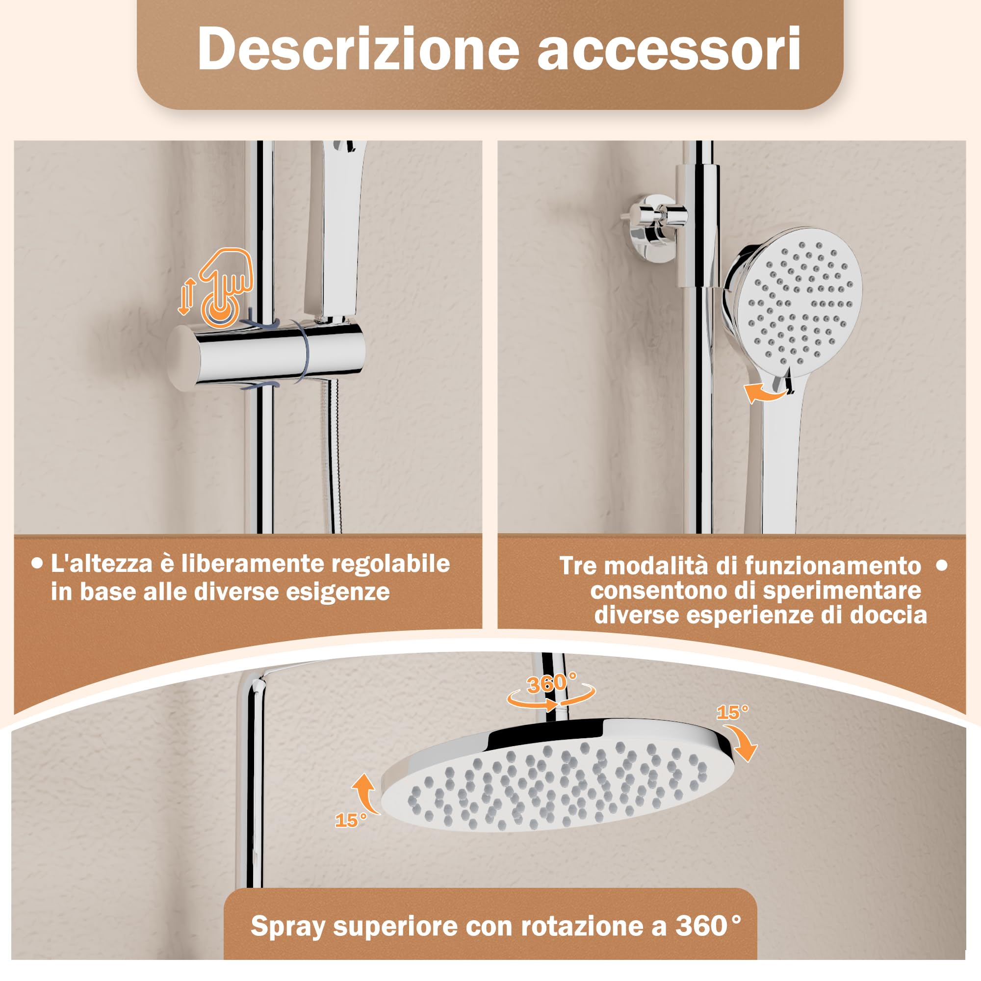 PURAGEIR Adjustable Height Shower Column System with Mixer & 22x22cm Shower Head - Chrome Finish for Bathroom & Spa Relaxation (75-115cm Height Range)