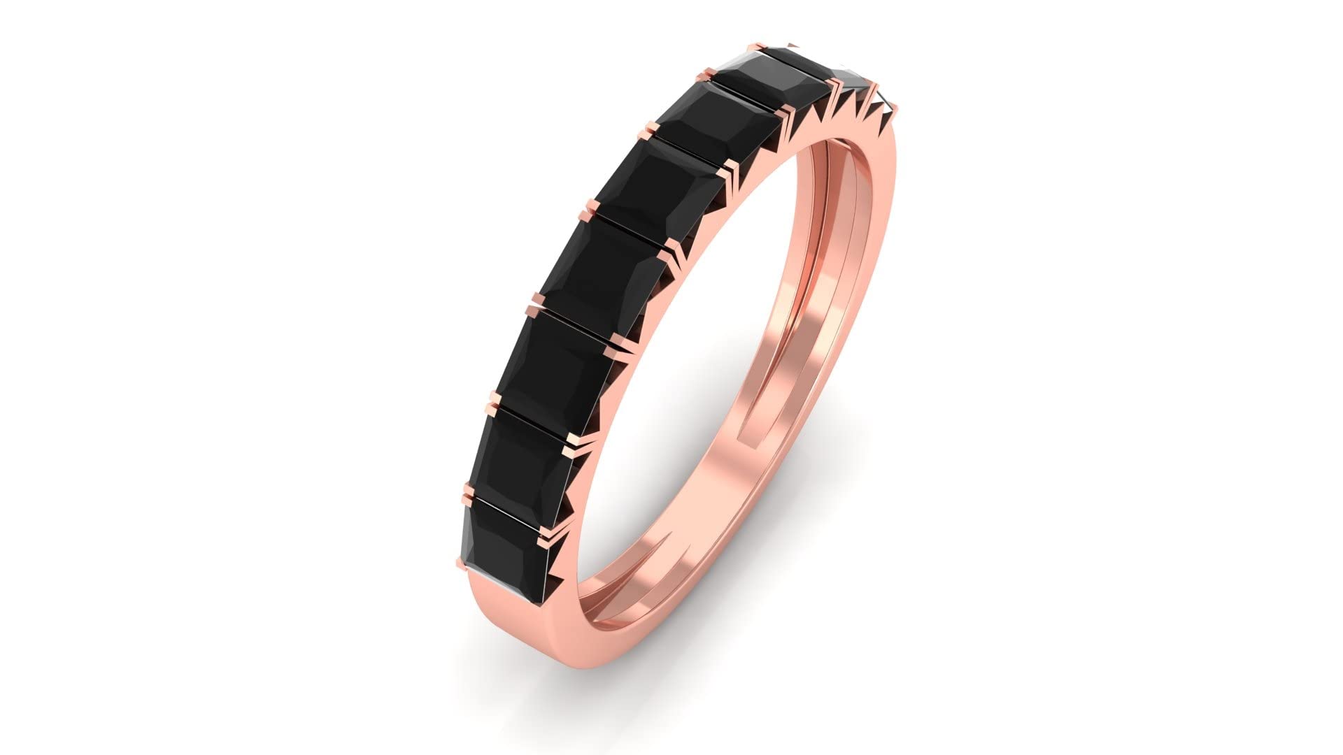 1 CT Black Onyx Half Eternity Ring for Women - Princess Cut December Birthstone Ring in 14K Gold - Elegant Stackable Band for Everyday Wear, Anniversary & Birthday Gifts