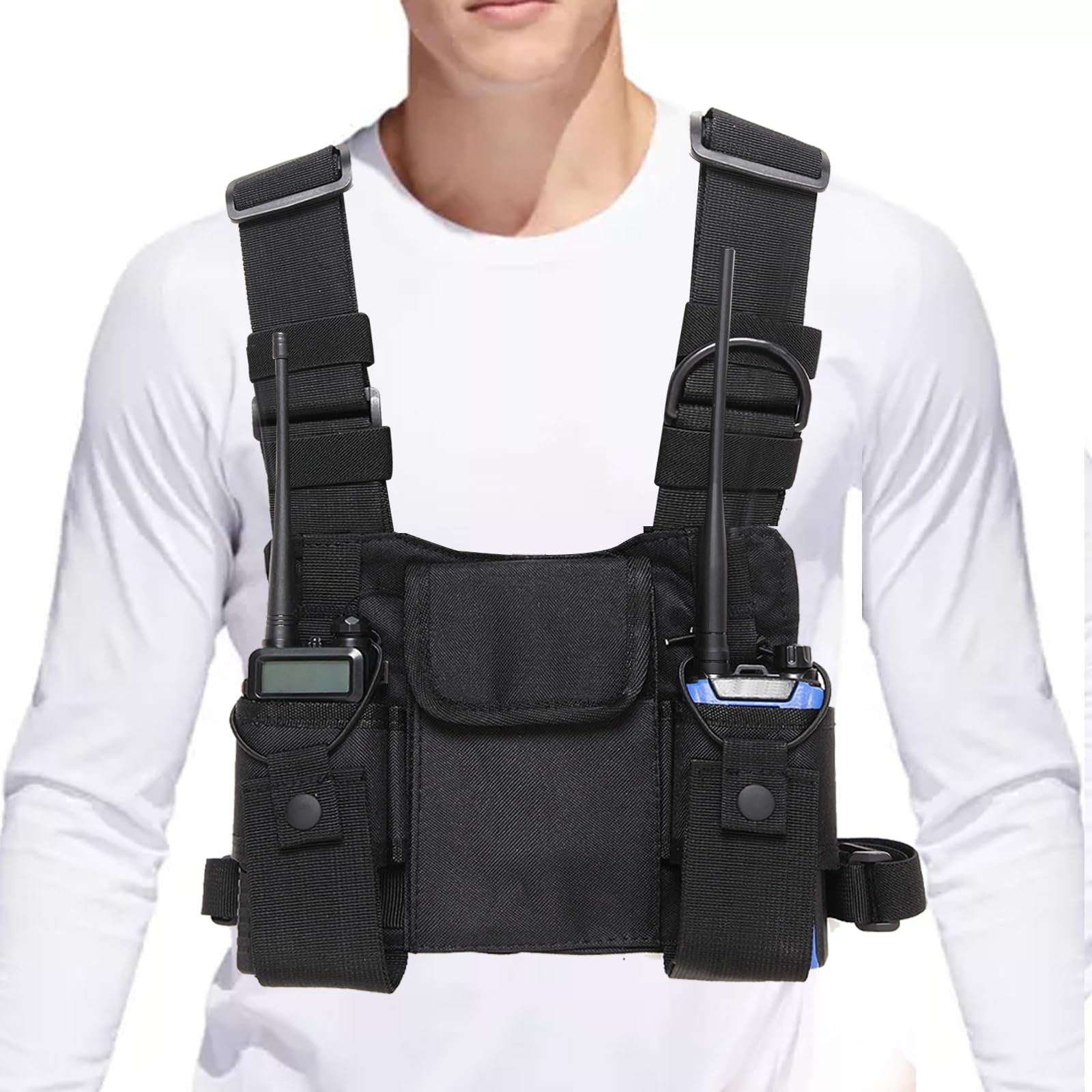 Adjustable Nylon Chest Pack Walkie Talkie Harness - Two-Way Radio Shoulder Bag for Outdoor Adventures, Hip Hop Streetwear & Men's Backpack Holster (Perfect for Hiking, Concerts & Security Work)