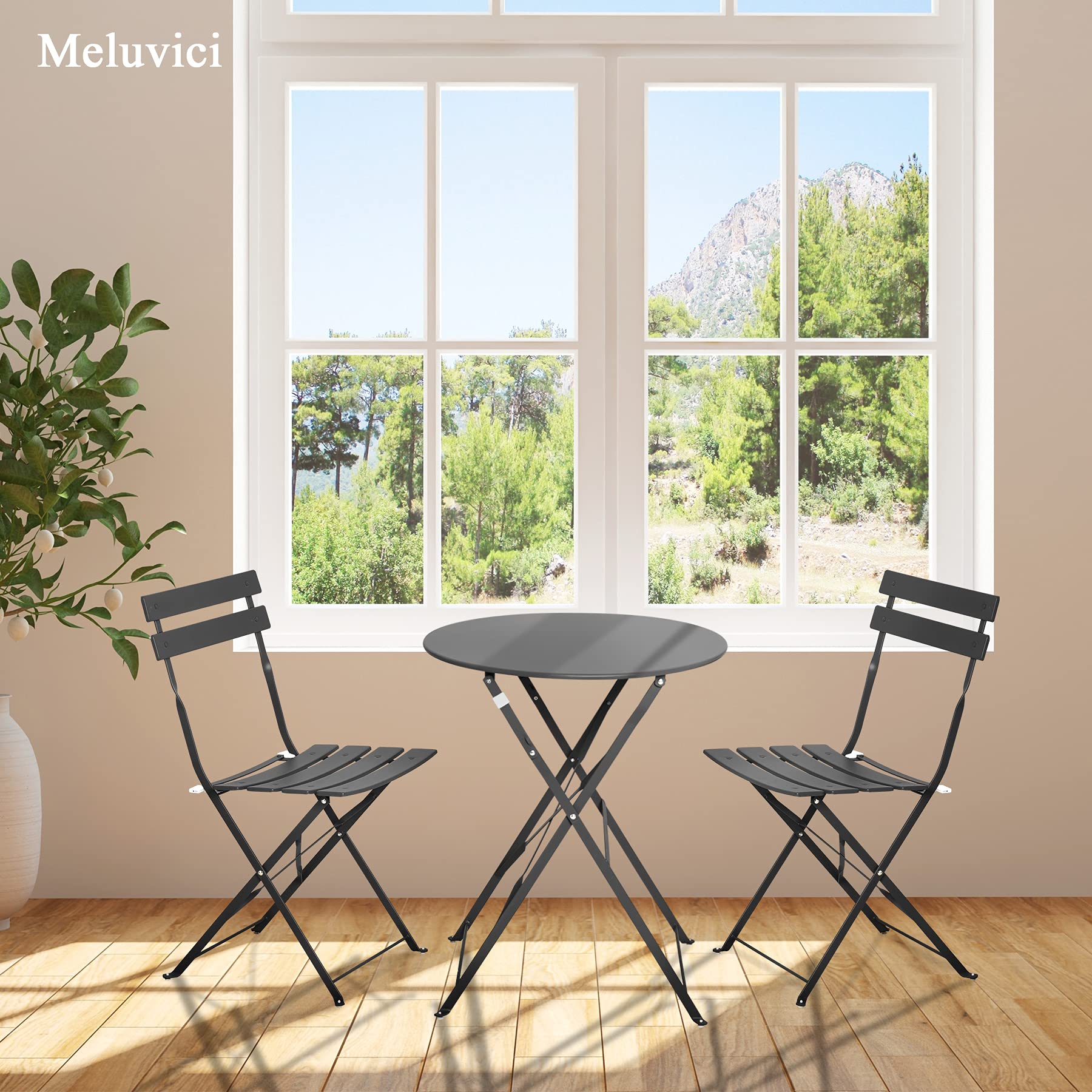 Black 3-Piece Steel Patio Bistro Set - Outdoor Folding Metal Table & 2 Chairs for Garden, Balcony, Deck or Backyard Dining
