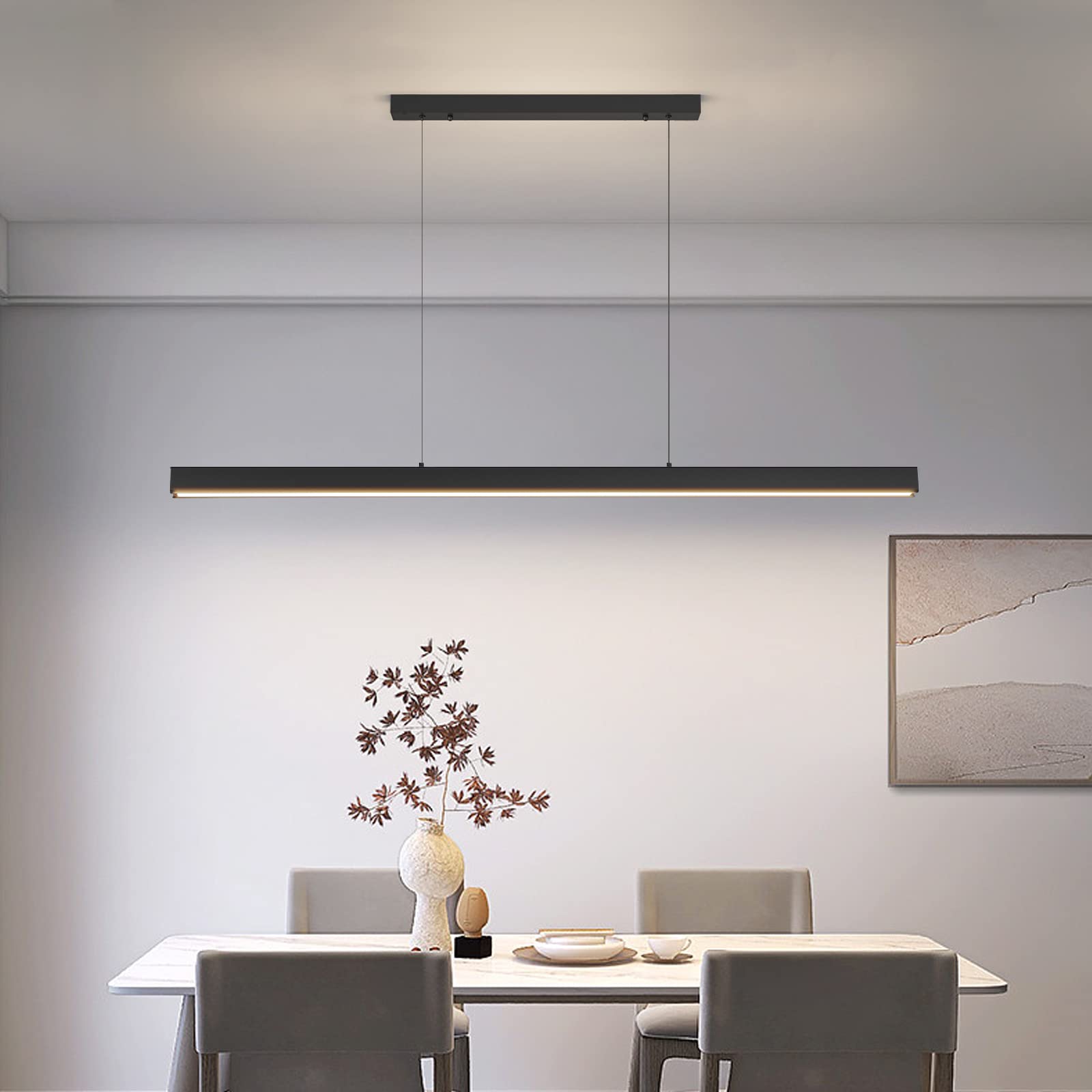 Mikeru 100CM Modern Linear LED Pendant Light - Dimmable Kitchen Island Lighting with Remote Control (3000K/4500K/6500K) for Dining Room, Pool Table & Home Decor | Energy Efficient Hanging Light Fixture for Modern Interiors