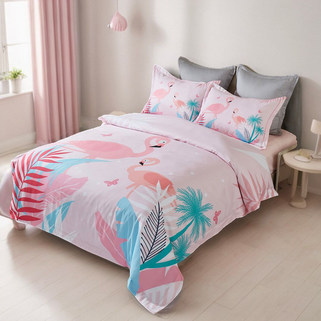 Flamingo Kids Quilt Cover Set - Single Size, Soft & Breathable Bedding for Boys & Girls - Perfect for Nursery, Bedroom, and Sleepovers