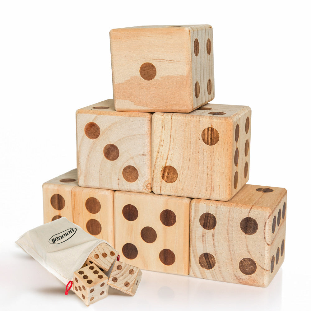 Bolaball Giant Wooden Yard Dice Set - 6 Premium Large Outdoor Dice with Carry Bag for Backyard Games, Camping, Parties & Family Fun