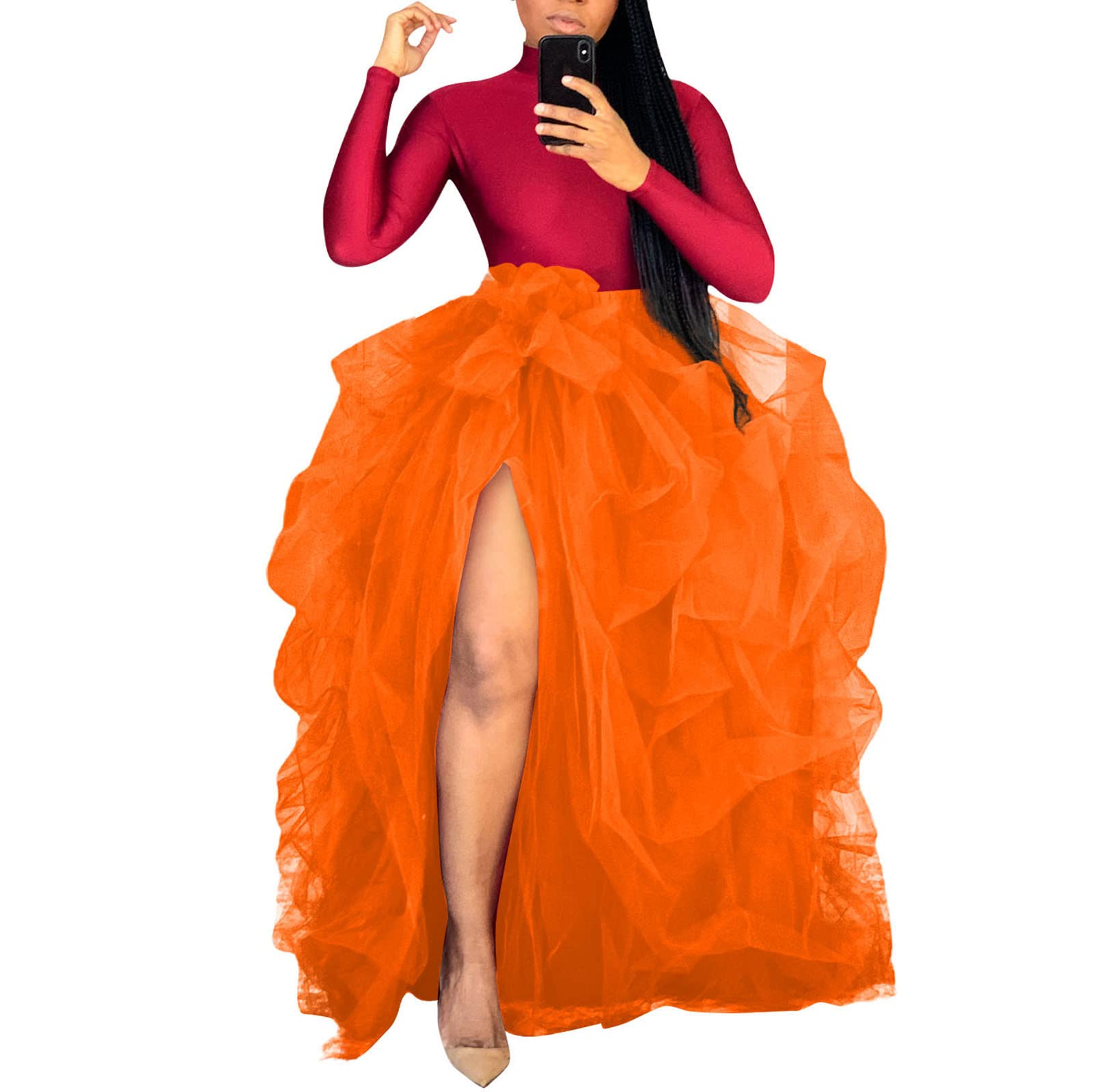 Elegant Women's High Waisted Tulle Peplum Maxi Skirt for Summer & Fall - Mesh Wedding Guest Dress Skirt | Perfect for Parties, Bridal Showers & Formal Events