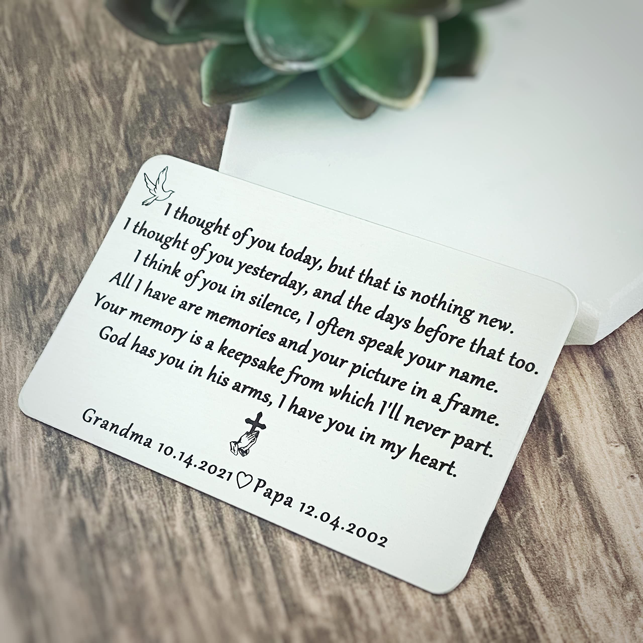 Personalized Silver Engraved Memorial Wallet Card - Custom Engraved Keepsake for Loved Ones | Thoughtful Sympathy Gift for Loss of Mother, Father, or Friend | Perfect for Remembrance, Funerals & Memorial Services