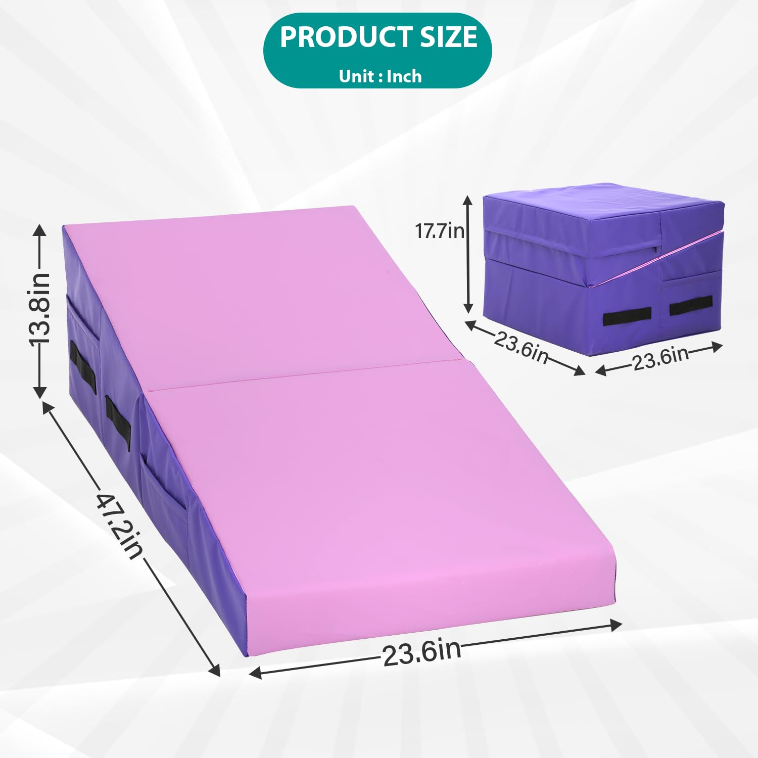 Non-Slip Gymnastics Tumbling Mat with Handle - Cheese Wedge Yoga Mat for Pilates, Martial Arts & Home Workouts | Perfect for Gym, Fitness Studio & Kids Play Area
