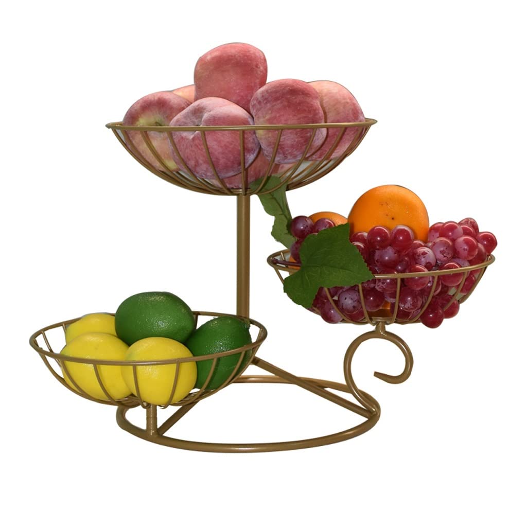 3-Tier Metal Wire Fruit Basket Stand - Organizer for Fruits, Vegetables, Bread & Snacks (Bronze) - Perfect for Kitchen Counter, Dining Table & Party Display