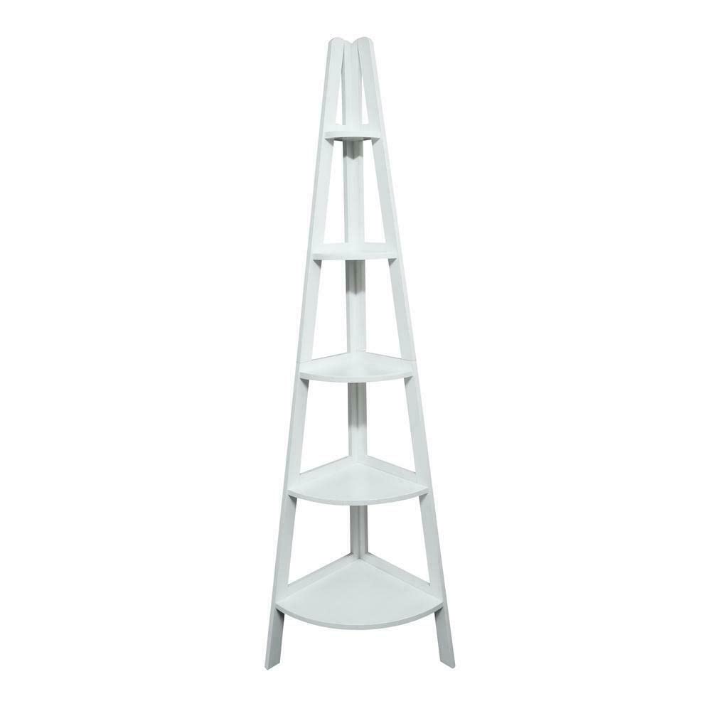 CompreDH 5-Tier Corner Ladder Bookcase - White Space-Saving Decorative Shelf for Living Room, Bedroom & Office Storage | Modern Ladder Shelf for Books, Plants & Home Decor