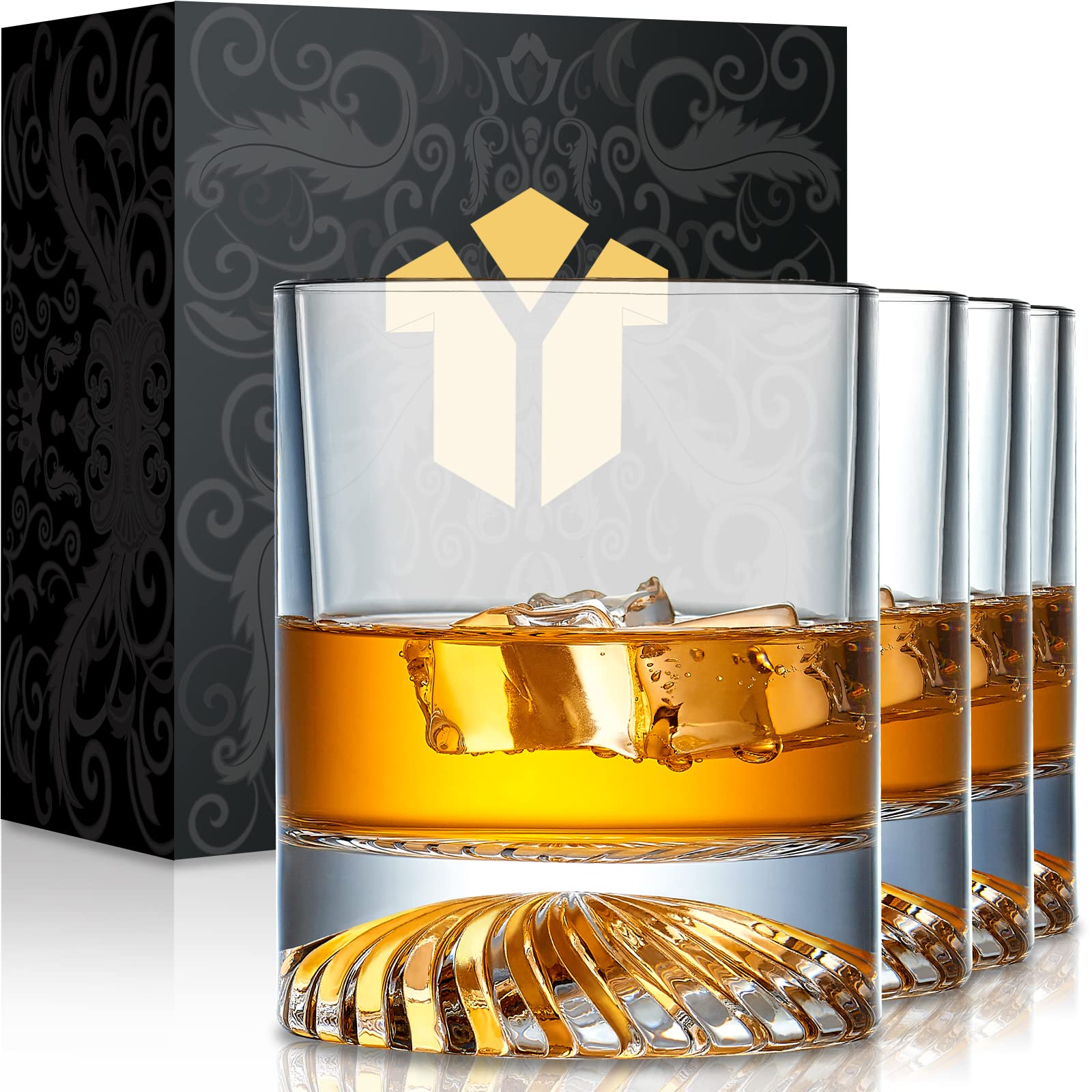 Premium 12oz Old Fashioned Whiskey Glasses Set of 4 - Heavy Base Rocks Glasses for Bourbon, Scotch, Cocktails, Rum & Vodka - Perfect Gift for Men & Women - Ideal for Home Bars, Parties & Relaxing Evenings