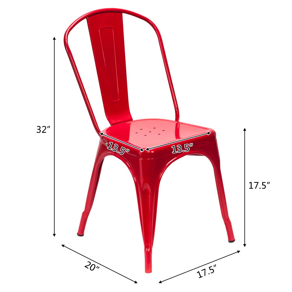 Distressed Metal Indoor-Outdoor Stackable Dining Chairs Set of 4 - Rustic Kitchen & Patio Side Chairs with Back Support (Red) | Perfect for Farmhouse Dining Rooms, Outdoor Entertaining & Bistro Settings