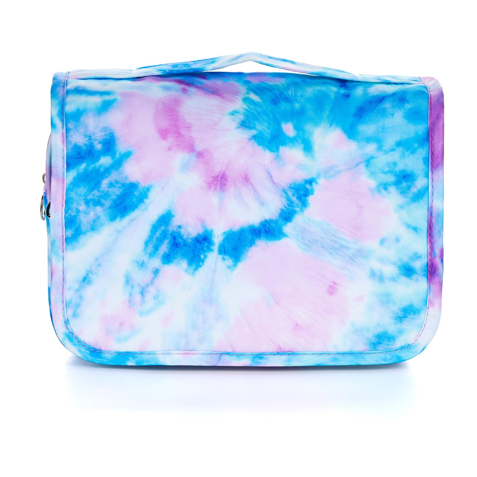 Waterproof Tie Dye Blue Kids Hanging Toiletry Bag for Girls - Travel Cosmetic & Makeup Organizer Wash Bag for Toddlers & Little Girls - Perfect for School Trips, Sleepovers & Family Vacations