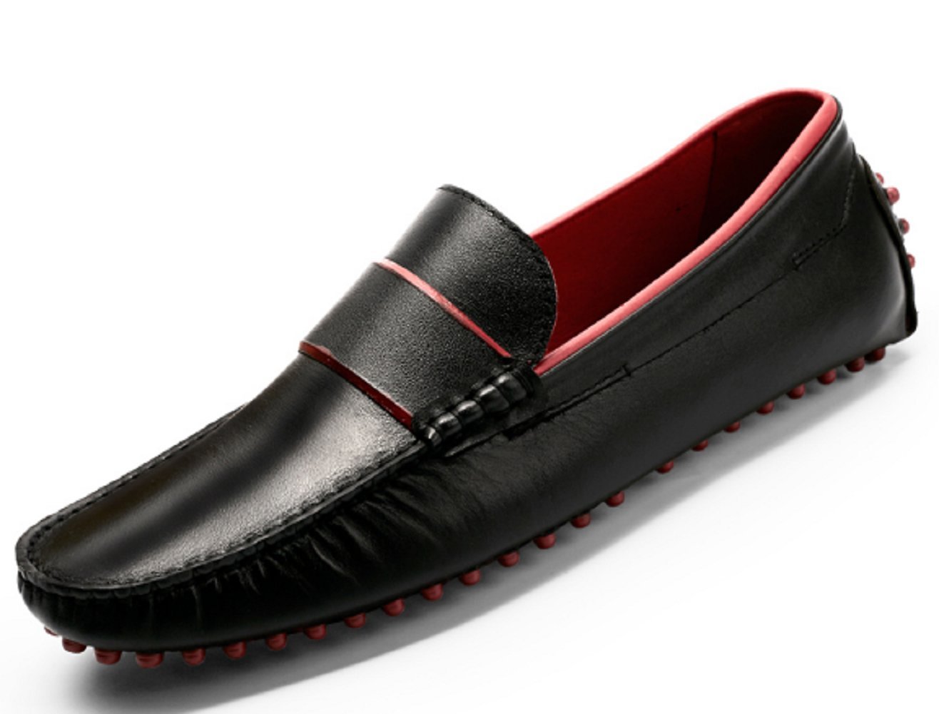 Genuine Leather Men's Moccasin Slip-On Loafers - Comfortable Driving Shoes for Men (US Size 8, Black) | Perfect for Casual Wear, Office & Travel