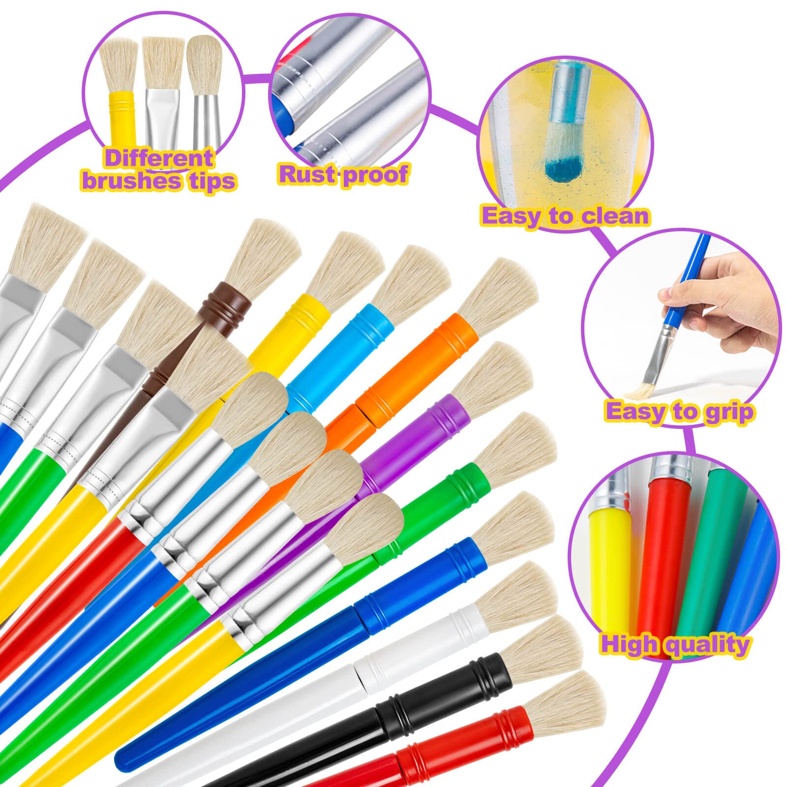 YGAOHF 18-Piece Kids Paint Brush Set - Round, Flat & Chubby Paintbrushes for Acrylic, Oil & Watercolor - Perfect for Preschool Art Projects, DIY Crafts & Home Painting Activities