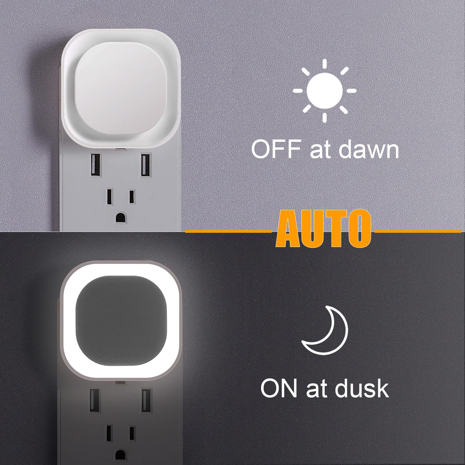 2 Pack Dimmable LED Night Light with Auto Dusk to Dawn Sensor - Soft Glow Daylight White Plug-in Wall Light for Bathroom, Hallway, Stairs, Kitchen, Bedroom, Garage - Perfect for Nighttime Safety and Convenience