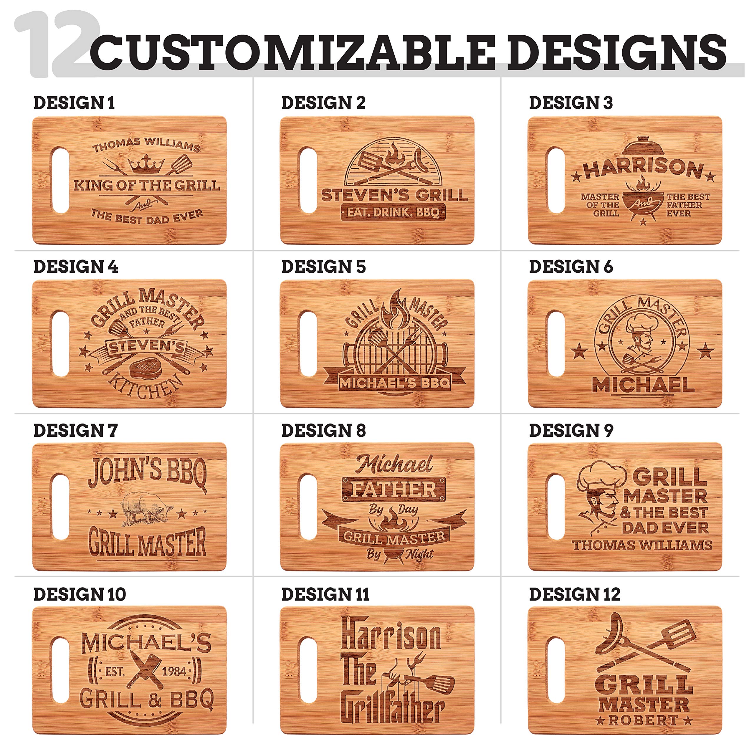 Personalized Bamboo Cutting Board for Dad - Custom Grill Master Gift for Husband, Father - 12 Unique Designs, 6