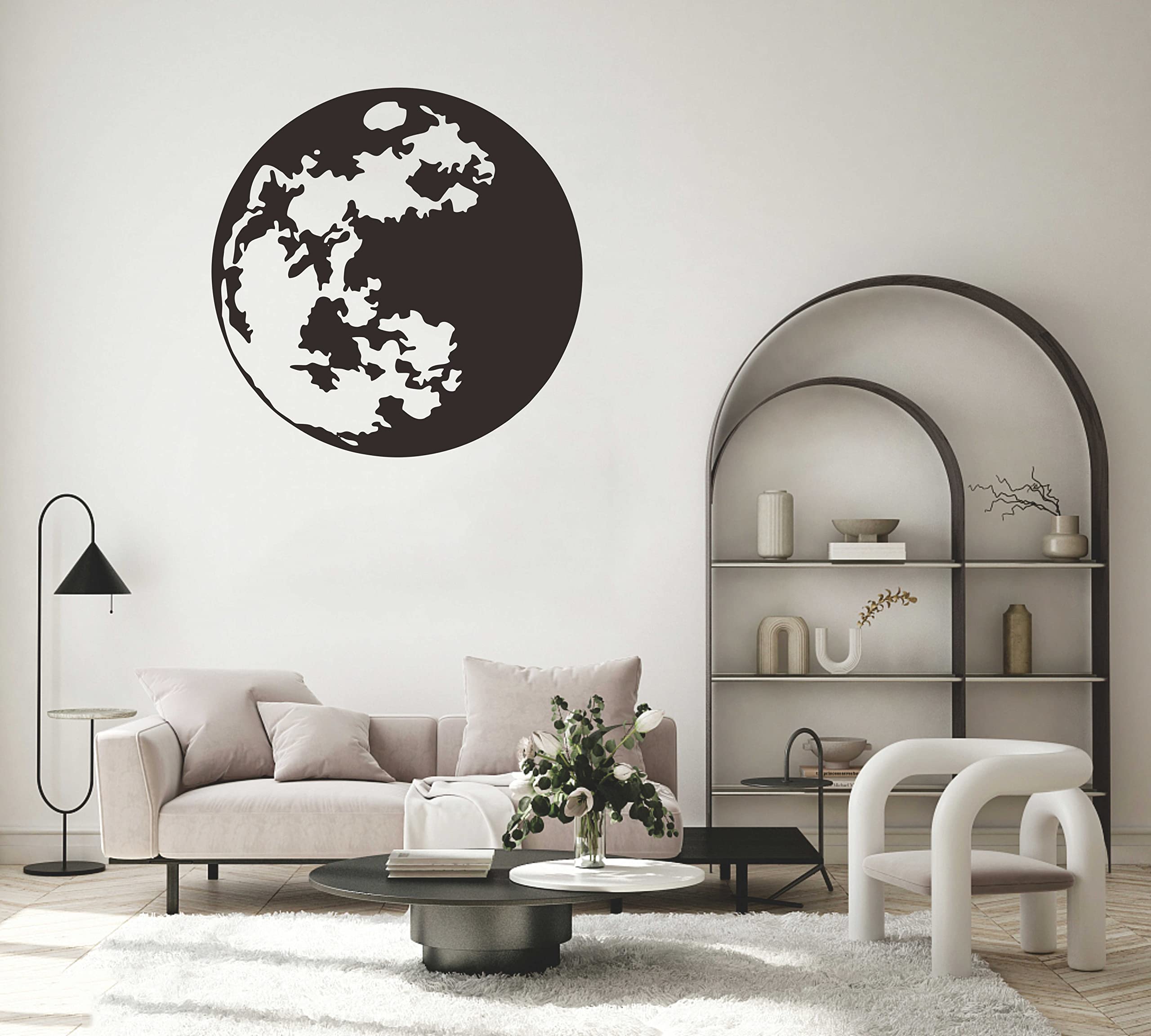 ZzMY Full Moon Wall Decal - Space Themed Vinyl Stickers for Bedroom, Nursery & Kids Room - Celestial Moon Decor in Black - Perfect for Space Theme Parties & Baby Shower Decorations