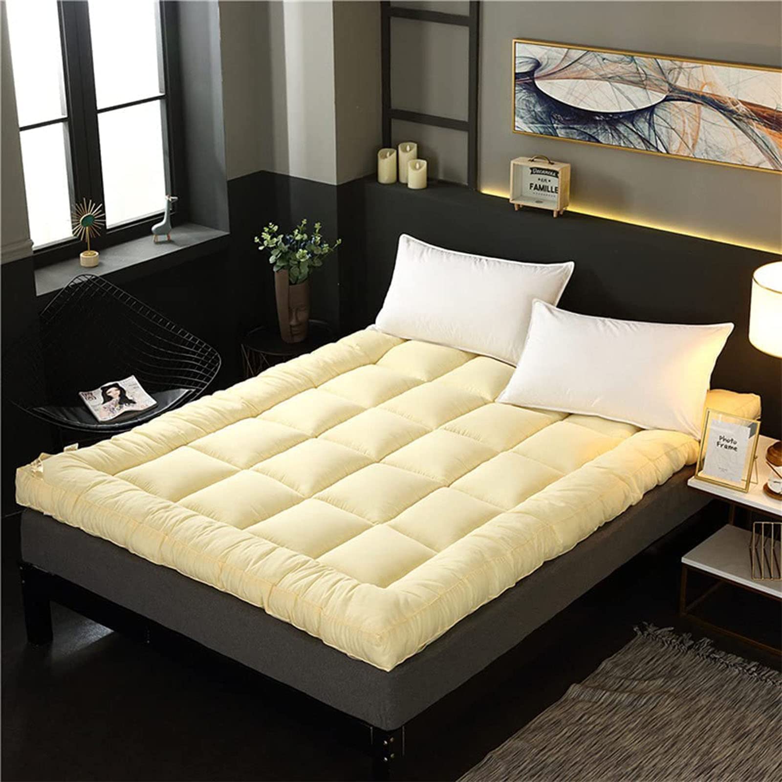 SHAIRMB Thickened Tatami Mattress Pad - Foldable Japanese Futon Mattress with Memory Foam Topper, Single/Double Floor Bed, Portable Roll-Up Sleeping Mat for Camping & Home Use (Beige, 100x200cm) - Perfect for Guest Rooms, Dorms, and Outdoor Adventures