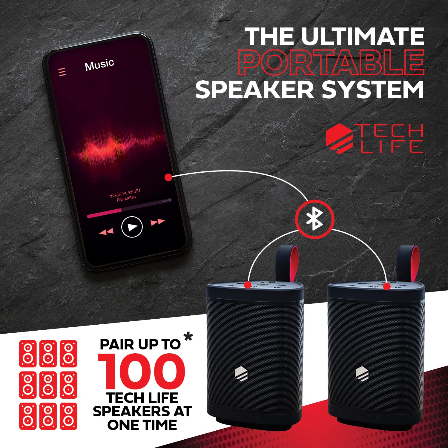 Premium Portable Bluetooth Speaker - Waterproof Outdoor Party Speaker with Powerful Bass, Crystal Clear Sound & 12-Hour Battery Life - Perfect for Pool Parties, Beach Trips, Camping & Home Entertainment