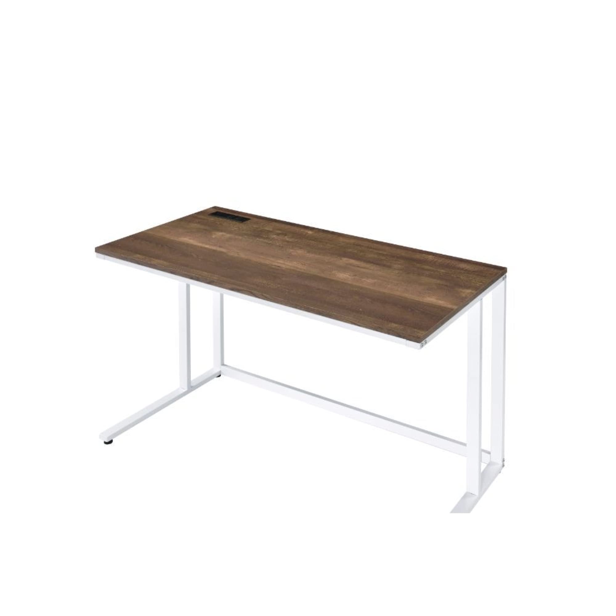 Acme Tyrese Walnut & White Wooden Rectangle Writing Desk with USB Port - Perfect for Home Office, Study & Small Spaces