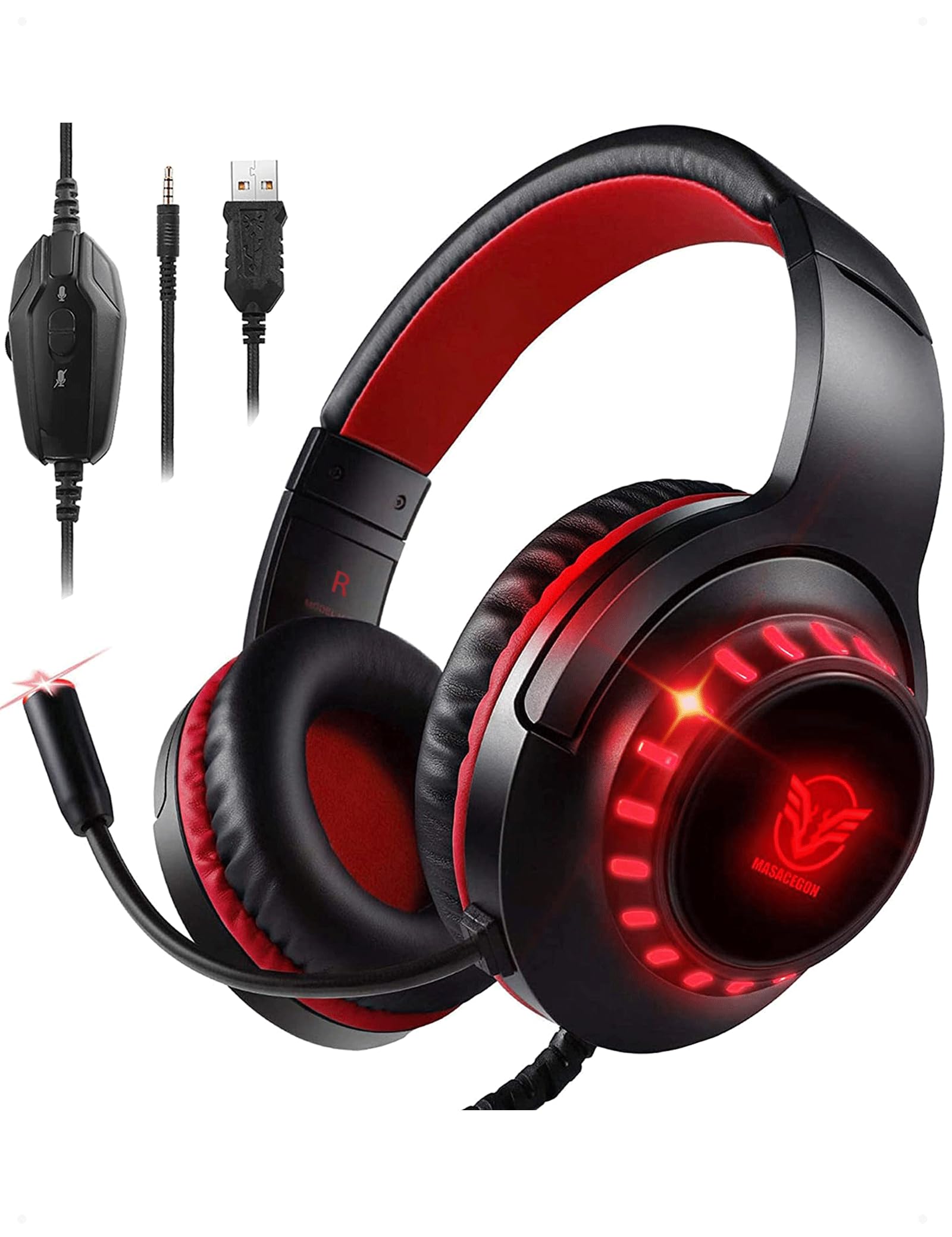 Pacrate Gaming Headset for PS4/PS5/Xbox/Nintendo Switch/PC - Noise Cancelling Microphone, Red Gaming Headphones - Perfect for Online Multiplayer, Streaming & Competitive Gaming