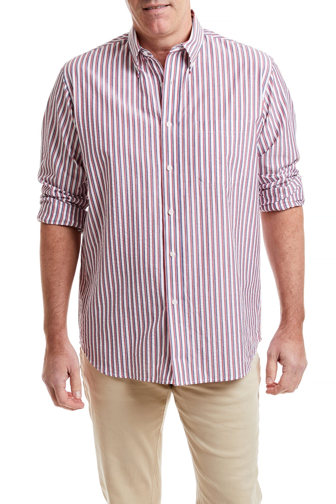 Chase Shirt Red and Navy Seersucker - Stylish Summer Casual Button Down for Men | Perfect for Beach Outings, Picnics & Outdoor Events